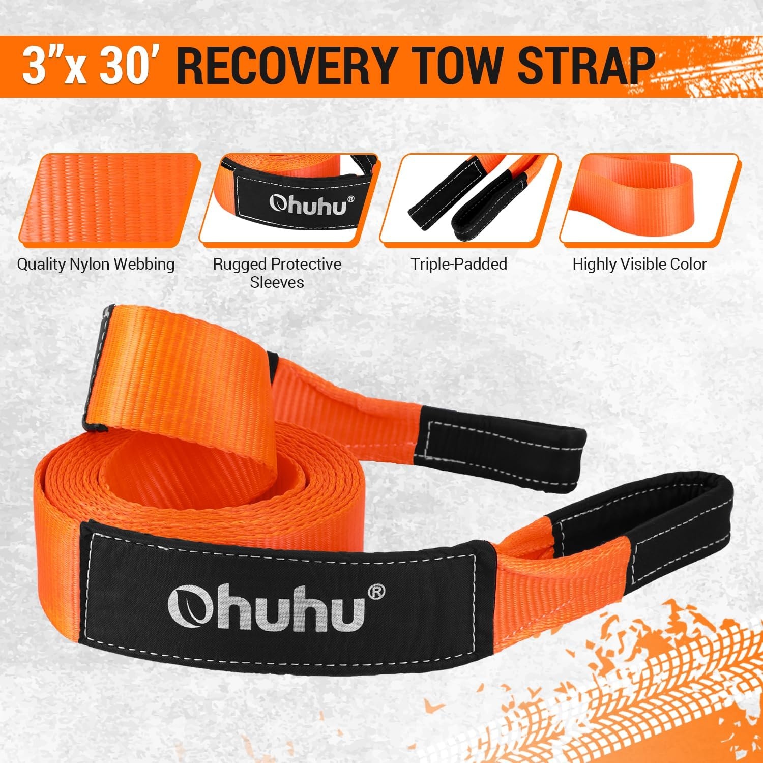image:imageOhuhu Heavy Duty Tow Straps Recovery Kit 3 x 30ft 31944 lbs Break Strength Triple Reinforced Loop Protective Sleeves Tow Strap Heavy Duty with 34 DRing Shackles for Truck Jeep SUV ATV3 x 30ft