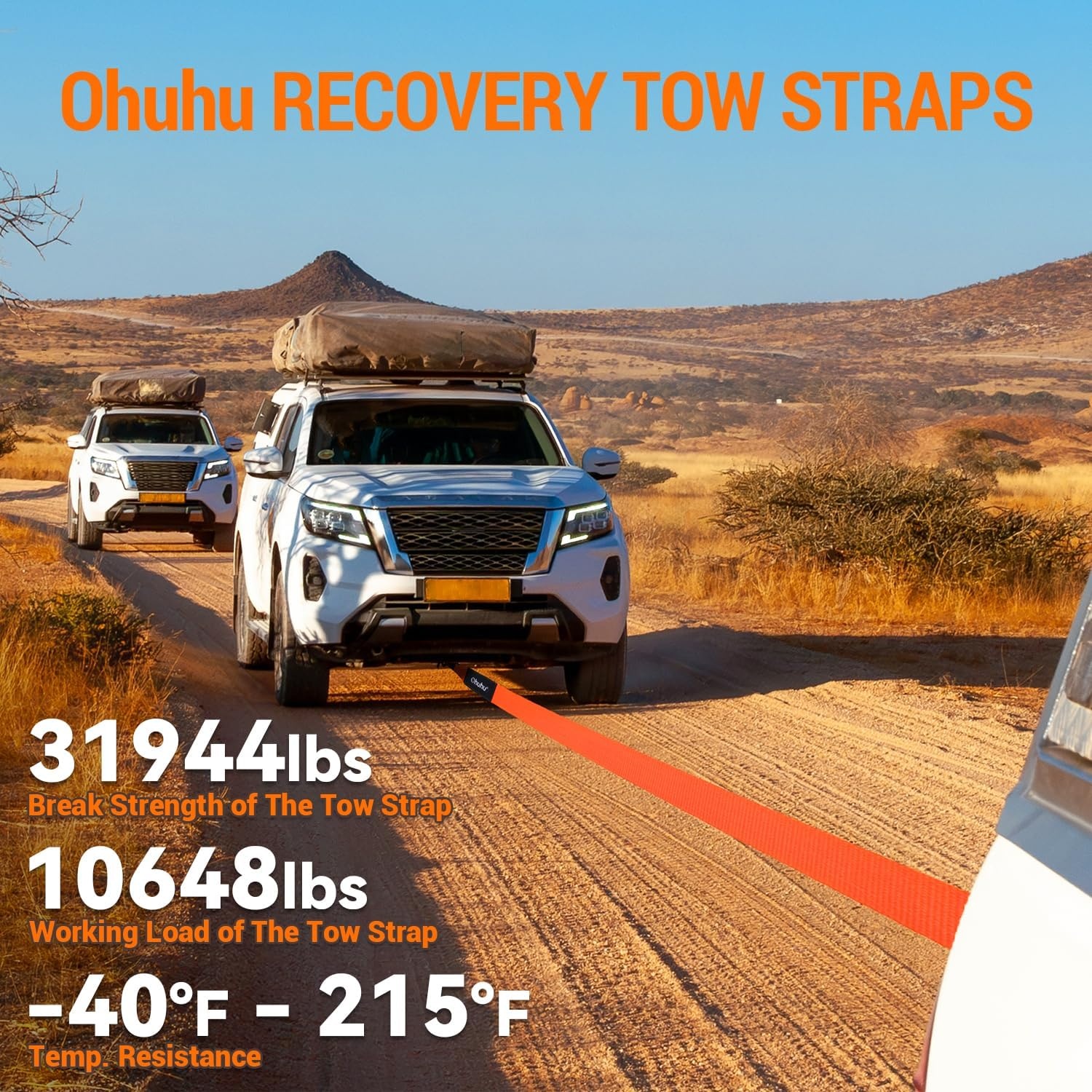 image:imageOhuhu Heavy Duty Tow Straps Recovery Kit 3 x 30ft 31944 lbs Break Strength Triple Reinforced Loop Protective Sleeves Tow Strap Heavy Duty with 34 DRing Shackles for Truck Jeep SUV ATV3 x 30ft