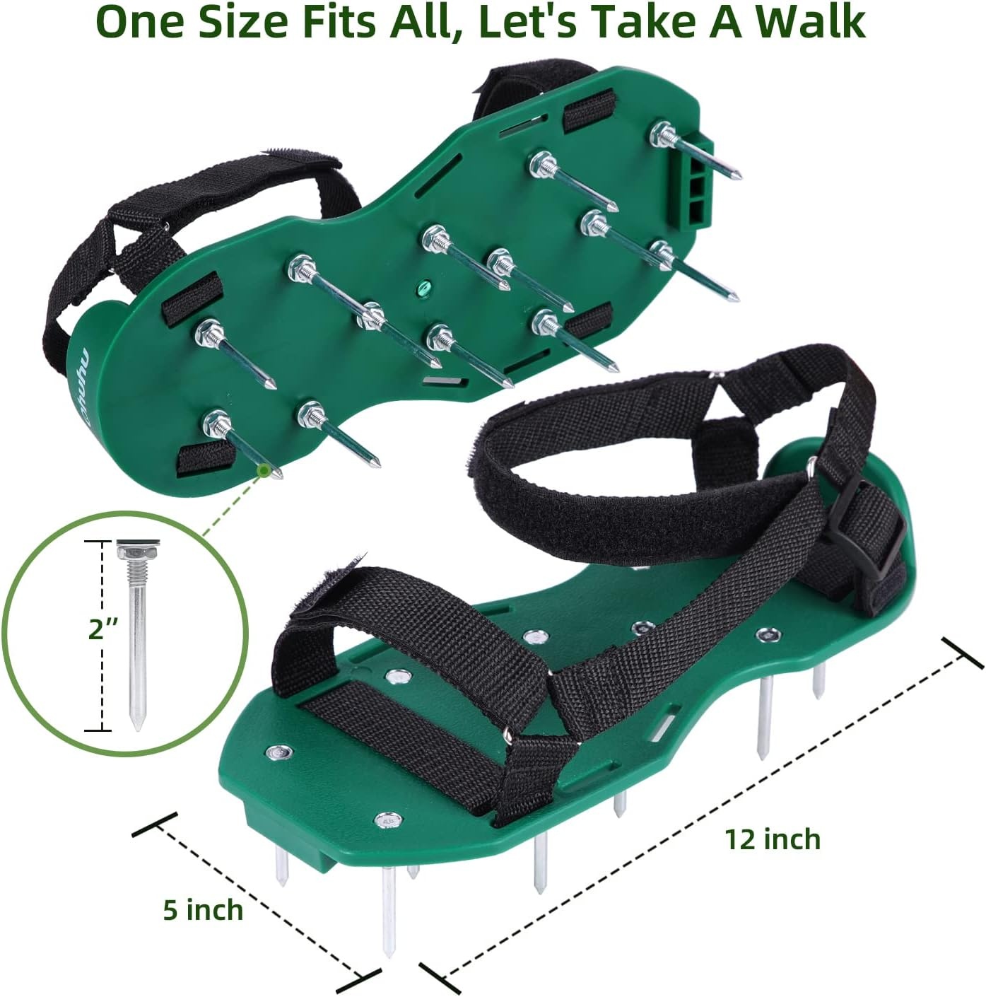image:imageOhuhu Lawn Aerator Shoes with Stainless Steel Shovel FreeInstallation Aerating Shoe with HookampLoop Straps Heavy Duty OneSizeFitsAll Spiked Aerating Sandals for Garden Grassgreenblack