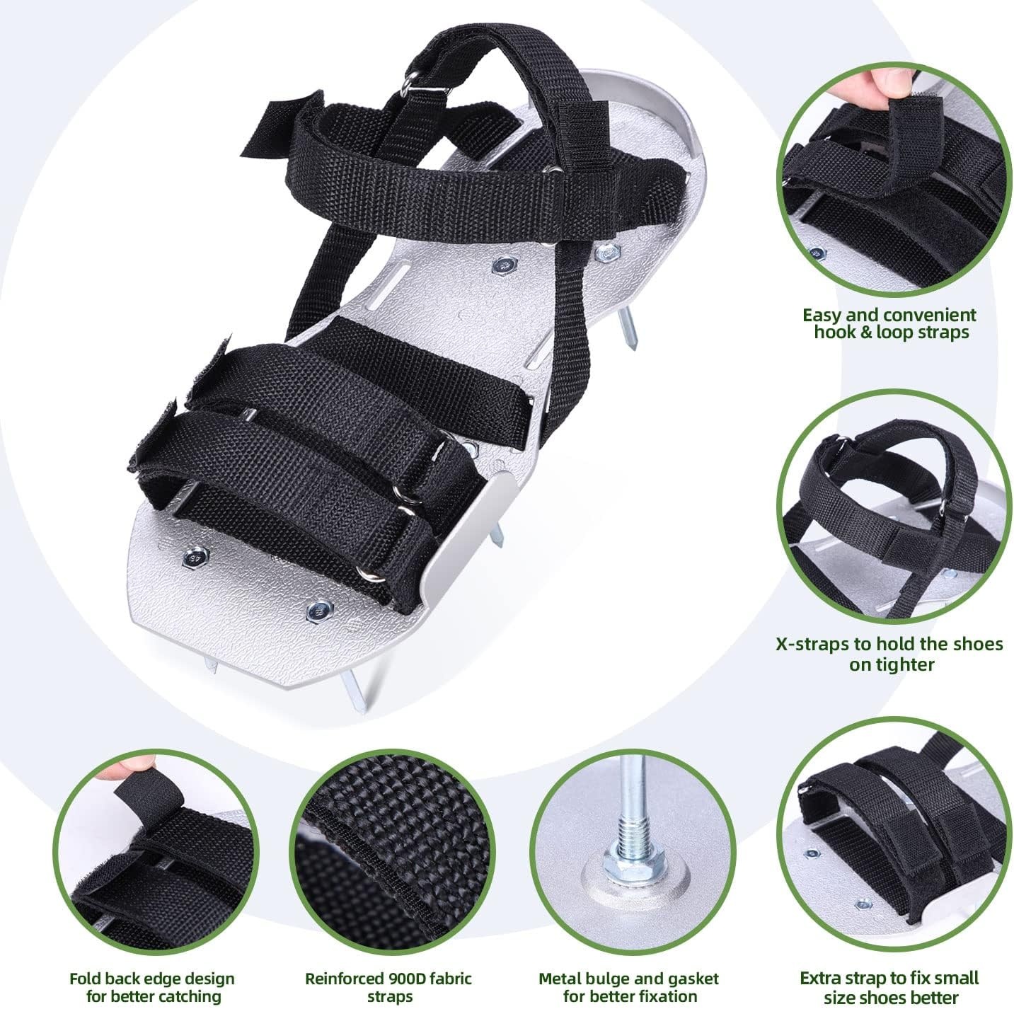 image:imageOhuhu Lawn Aerator Shoes with Stainless Steel Shovel FreeInstallation Aerating Shoe with HookampLoop Straps Heavy Duty OneSizeFitsAll Spiked Aerating Sandals for Garden GrassAluminum