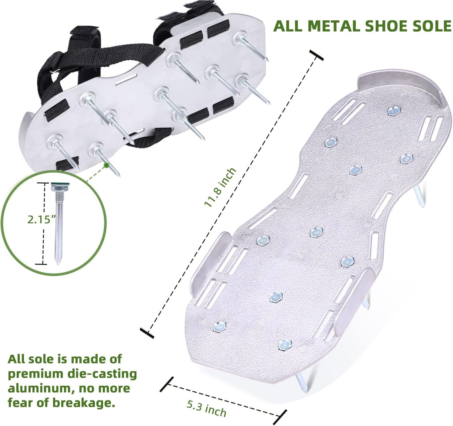 image:imageOhuhu Lawn Aerator Shoes with Stainless Steel Shovel FreeInstallation Aerating Shoe with HookampLoop Straps Heavy Duty OneSizeFitsAll Spiked Aerating Sandals for Garden GrassAluminum