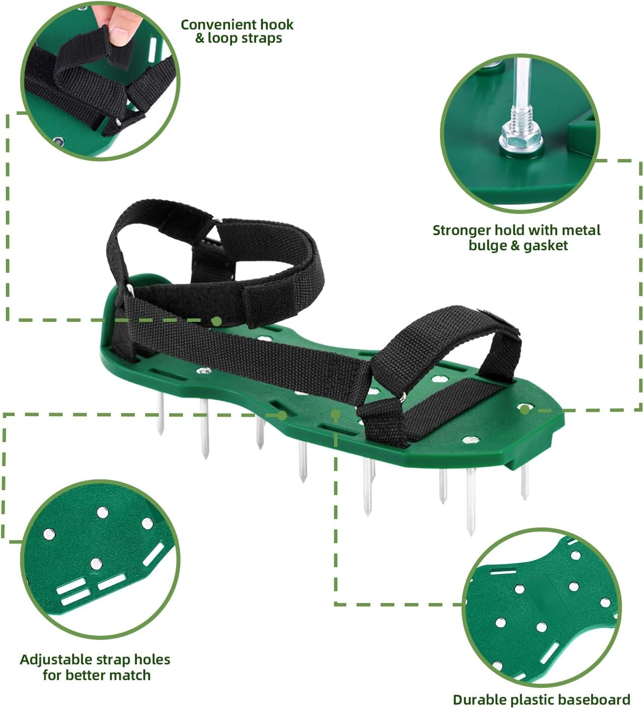 image:imageOhuhu Lawn Aerator Shoes with Stainless Steel Shovel FreeInstallation Aerating Shoe with HookampLoop Straps Heavy Duty OneSizeFitsAll Spiked Aerating Sandals for Garden Grassgreenblack