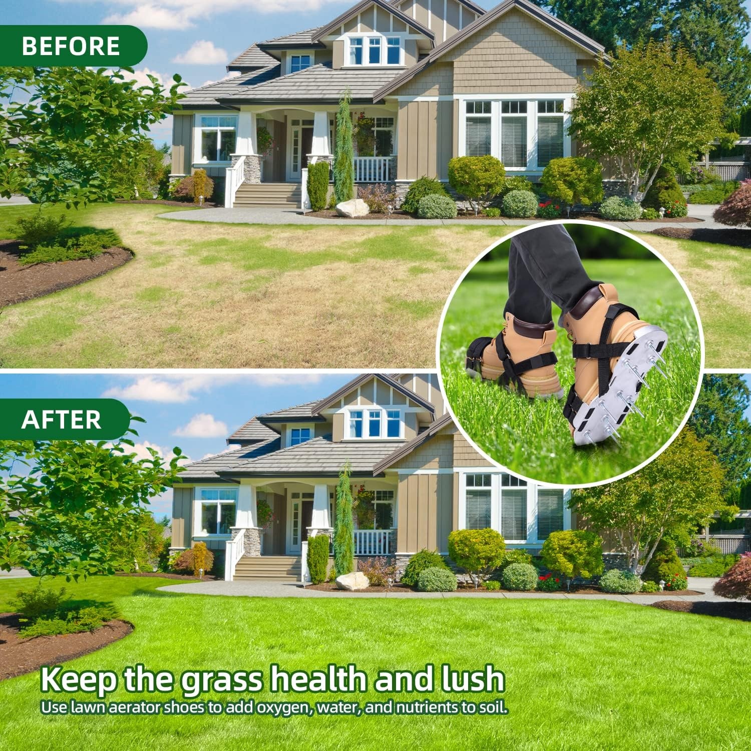 image:imageOhuhu Lawn Aerator Shoes with Stainless Steel Shovel FreeInstallation Aerating Shoe with HookampLoop Straps Heavy Duty OneSizeFitsAll Spiked Aerating Sandals for Garden GrassAluminum