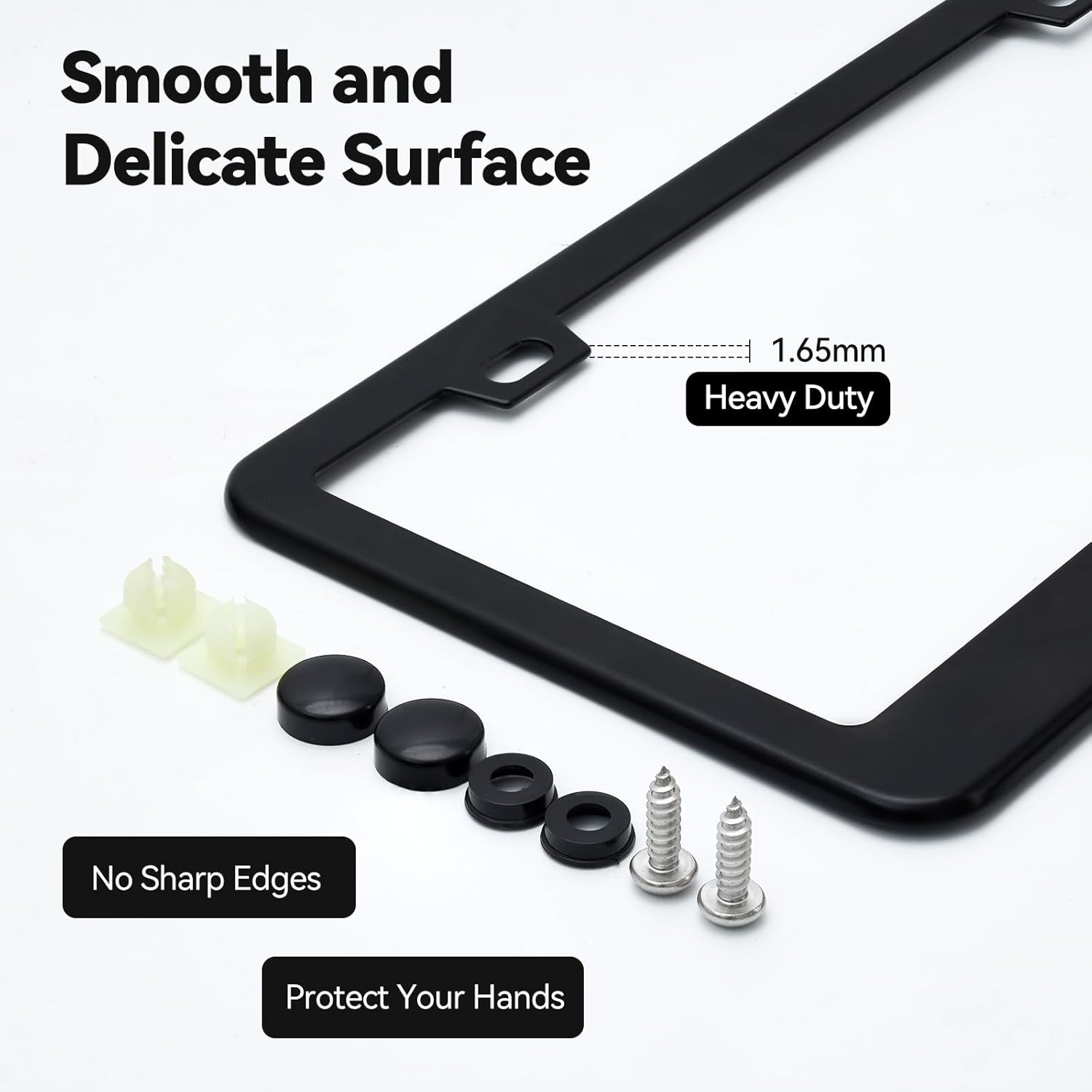 image:imageOhuhu License Plate Frames 2 Pcs 4 Holes Slim Stainless Steel Polish Mirror License Plate Frame Chrome Screw Caps SilverBlack 2 Holes