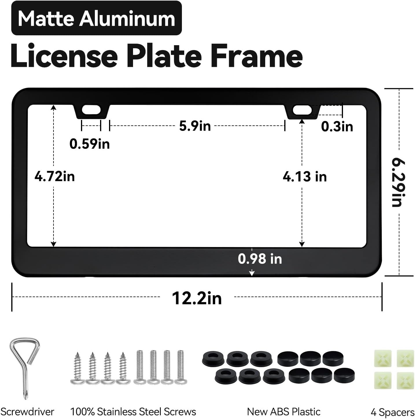 image:imageOhuhu License Plate Frames 2 Pcs 4 Holes Slim Stainless Steel Polish Mirror License Plate Frame Chrome Screw Caps SilverBlack 2 Holes