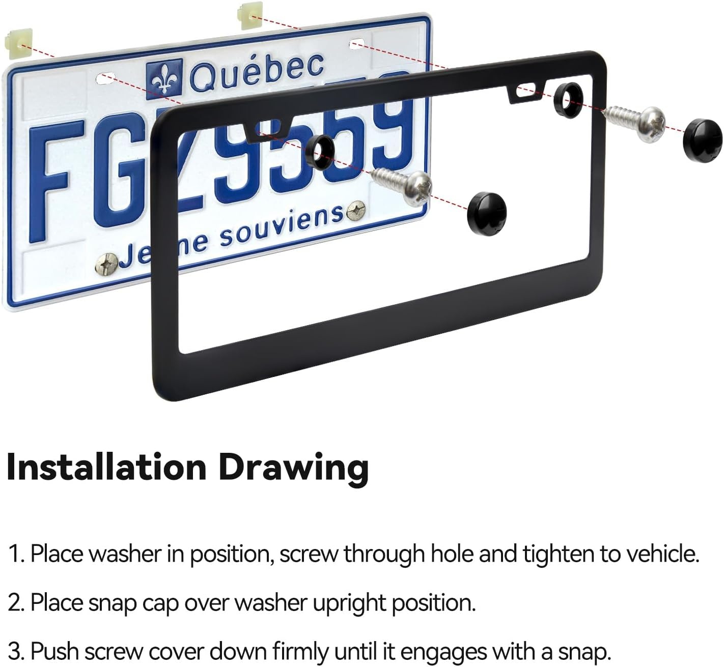 image:imageOhuhu License Plate Frames 2 Pcs 4 Holes Slim Stainless Steel Polish Mirror License Plate Frame Chrome Screw Caps SilverBlack 2 Holes