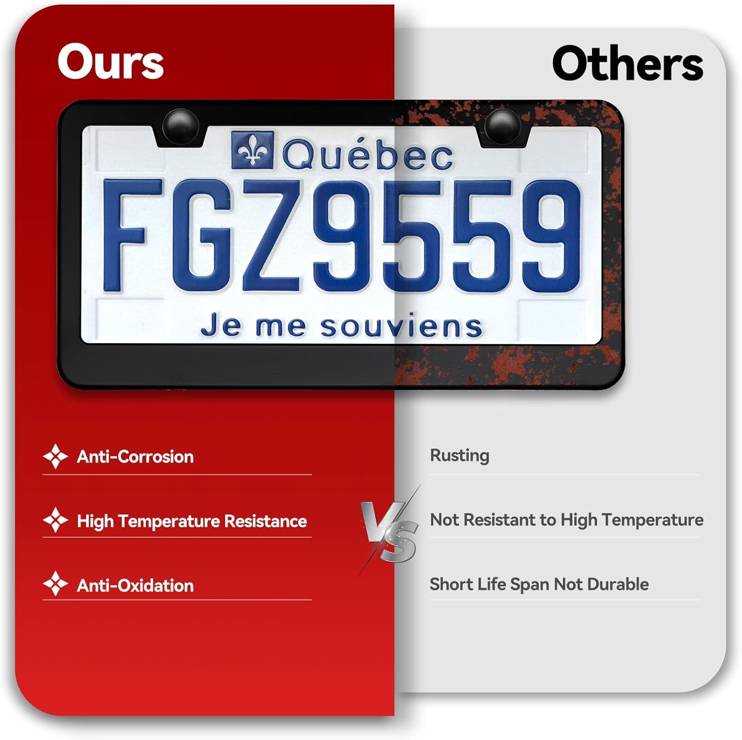 image:imageOhuhu License Plate Frames 2 Pcs 4 Holes Slim Stainless Steel Polish Mirror License Plate Frame Chrome Screw Caps SilverBlack 2 Holes