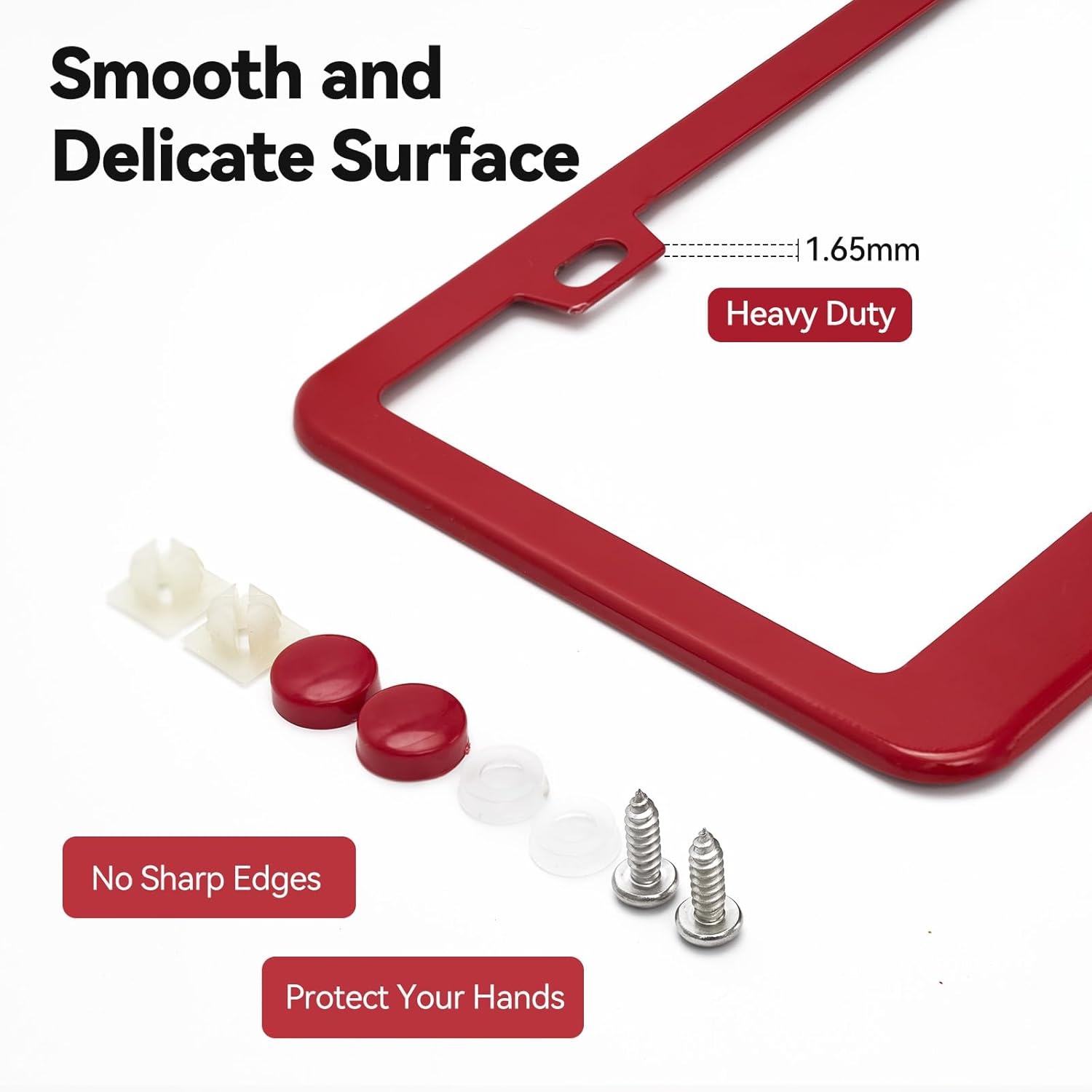 image:imageOhuhu License Plate Frames 2 Pcs 4 Holes Slim Stainless Steel Polish Mirror License Plate Frame Chrome Screw Caps SilverRed 2 Holes