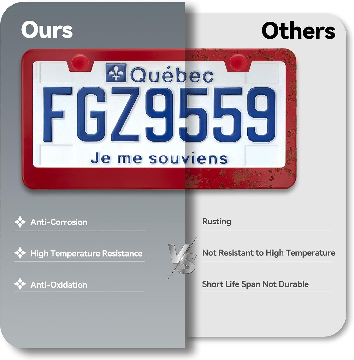 image:imageOhuhu License Plate Frames 2 Pcs 4 Holes Slim Stainless Steel Polish Mirror License Plate Frame Chrome Screw Caps SilverRed 2 Holes