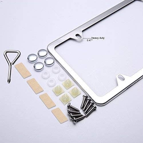image:imageOhuhu License Plate Frames 2 Pcs 4 Holes Slim Stainless Steel Polish Mirror License Plate Frame Chrome Screw Caps SilverSilver 4 Holes
