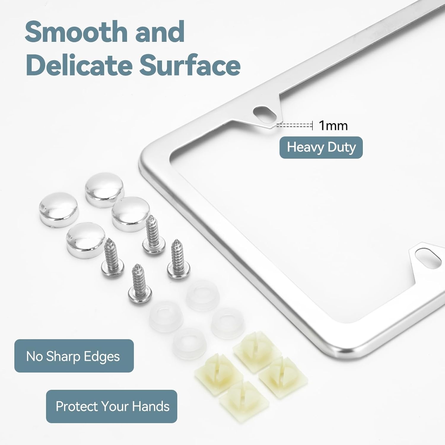 image:imageOhuhu License Plate Frames 2 Pcs 4 Holes Slim Stainless Steel Polish Mirror License Plate Frame Chrome Screw Caps SilverSilver 4 Holes