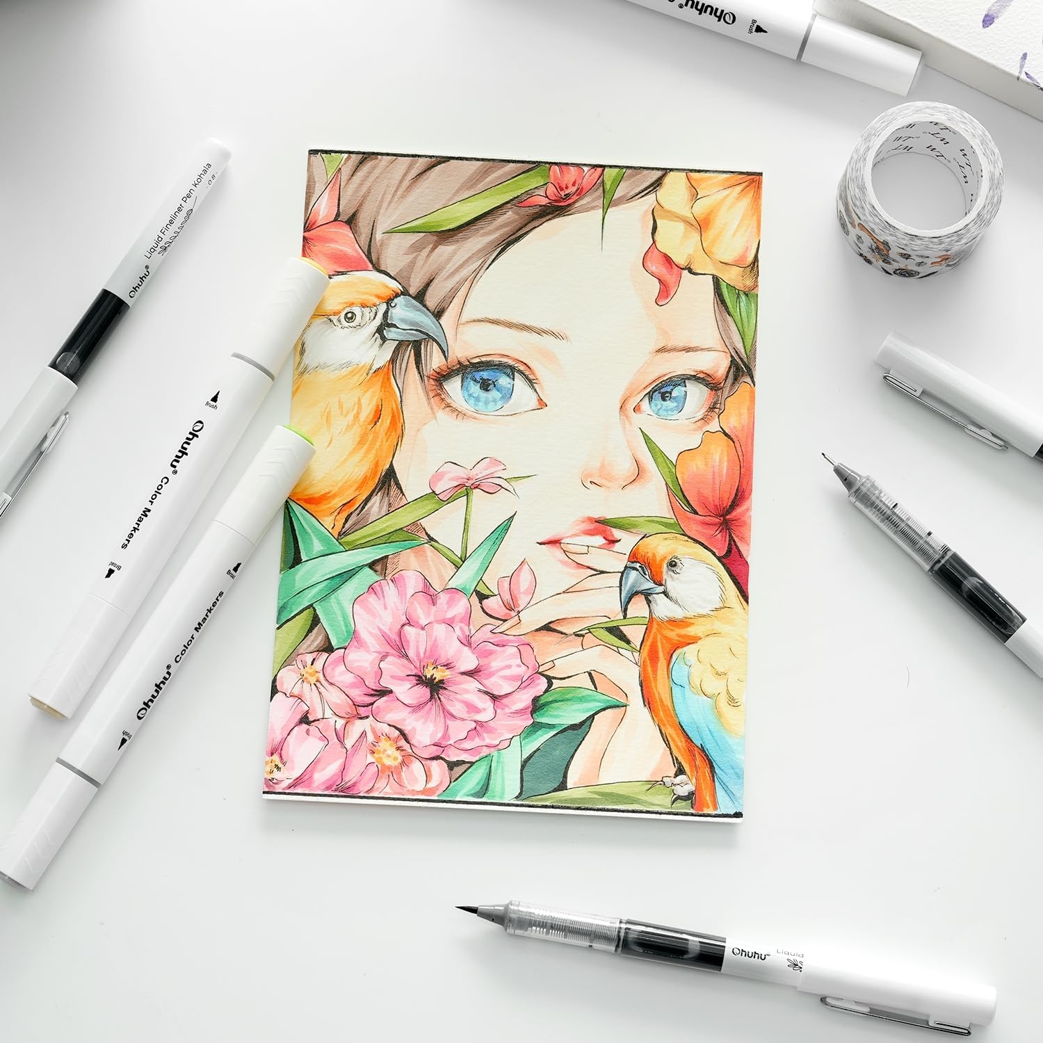 image:imageOhuhu Liquid Fineliner Drawing Pens 9 Sizes Micro Pens Drawing Pens Pigment Black Ink Waterproof Alcoholproof Assorted Point Tips Smooth Writing Sketching Journaling Anime Artist Beginners Kohala9