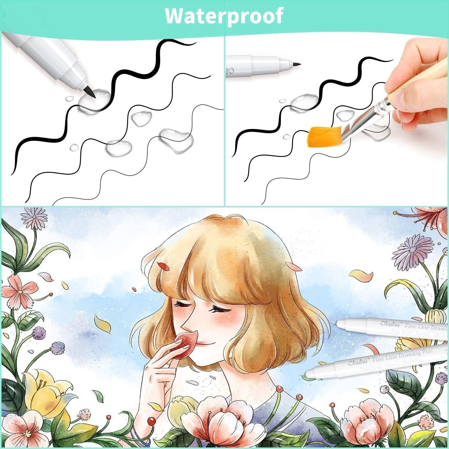 image:imageOhuhu Liquid Fineliner Drawing Pens 9 Sizes Micro Pens Drawing Pens Pigment Black Ink Waterproof Alcoholproof Assorted Point Tips Smooth Writing Sketching Journaling Anime Artist Beginners Kohala8