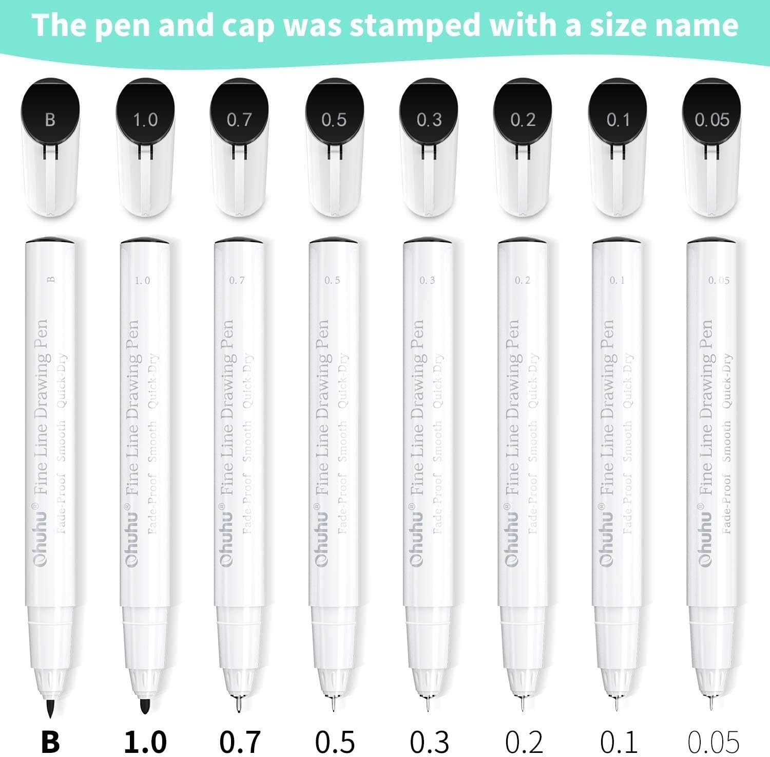 image:imageOhuhu Liquid Fineliner Drawing Pens 9 Sizes Micro Pens Drawing Pens Pigment Black Ink Waterproof Alcoholproof Assorted Point Tips Smooth Writing Sketching Journaling Anime Artist Beginners Kohala8