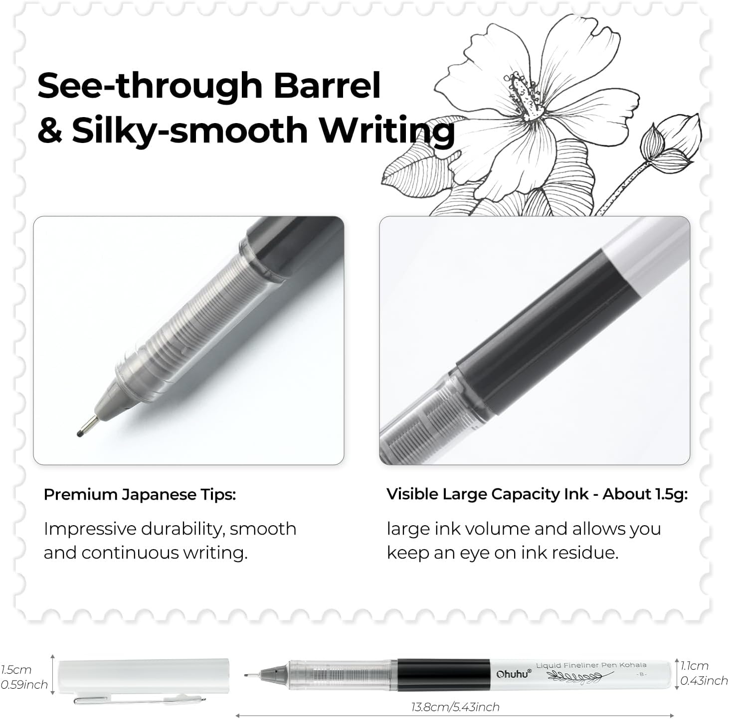 image:imageOhuhu Liquid Fineliner Drawing Pens 9 Sizes Micro Pens Drawing Pens Pigment Black Ink Waterproof Alcoholproof Assorted Point Tips Smooth Writing Sketching Journaling Anime Artist Beginners Kohala9