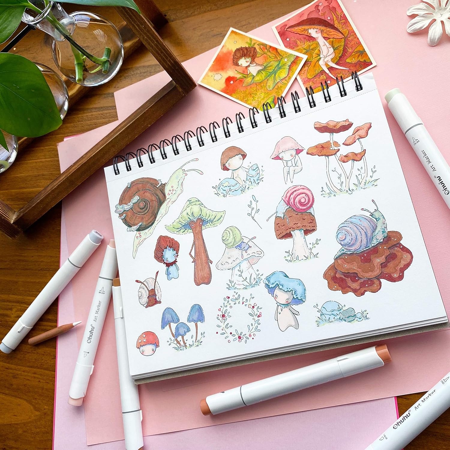 image:imageOhuhu Marker Pads Art Sketchbook 7x10 Large Paper Size 120 LB200 GSM Heavy Smooth Drawing Papers 60 Sheets120 Pages SpiralBound Sketch Book for Alcohol Markers Christmas Gift83 x 83