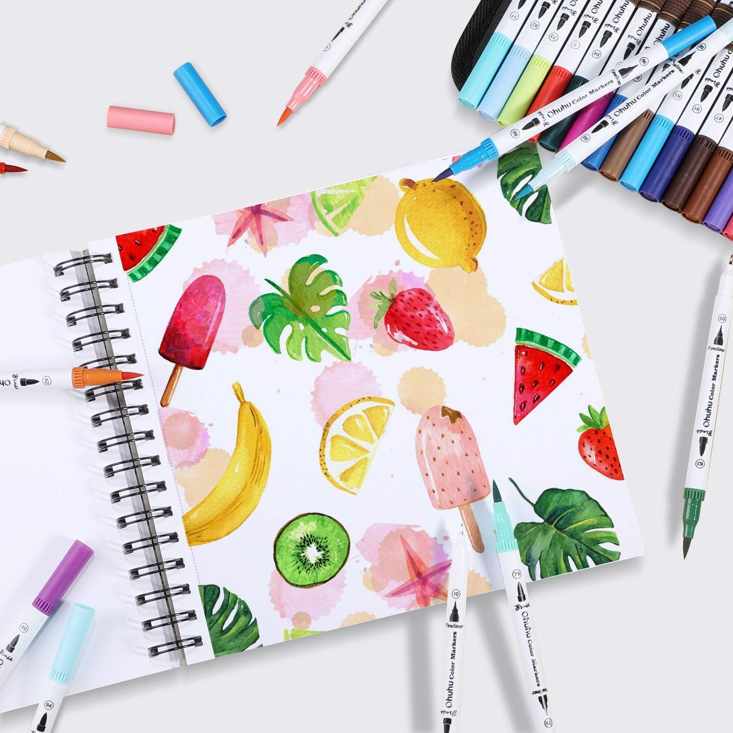 image:imageOhuhu Marker Pads Art Sketchbook 7x10 Large Paper Size 120 LB200 GSM Heavy Smooth Drawing Papers 60 Sheets120 Pages SpiralBound Sketch Book for Alcohol Markers Christmas Gift83 x 83