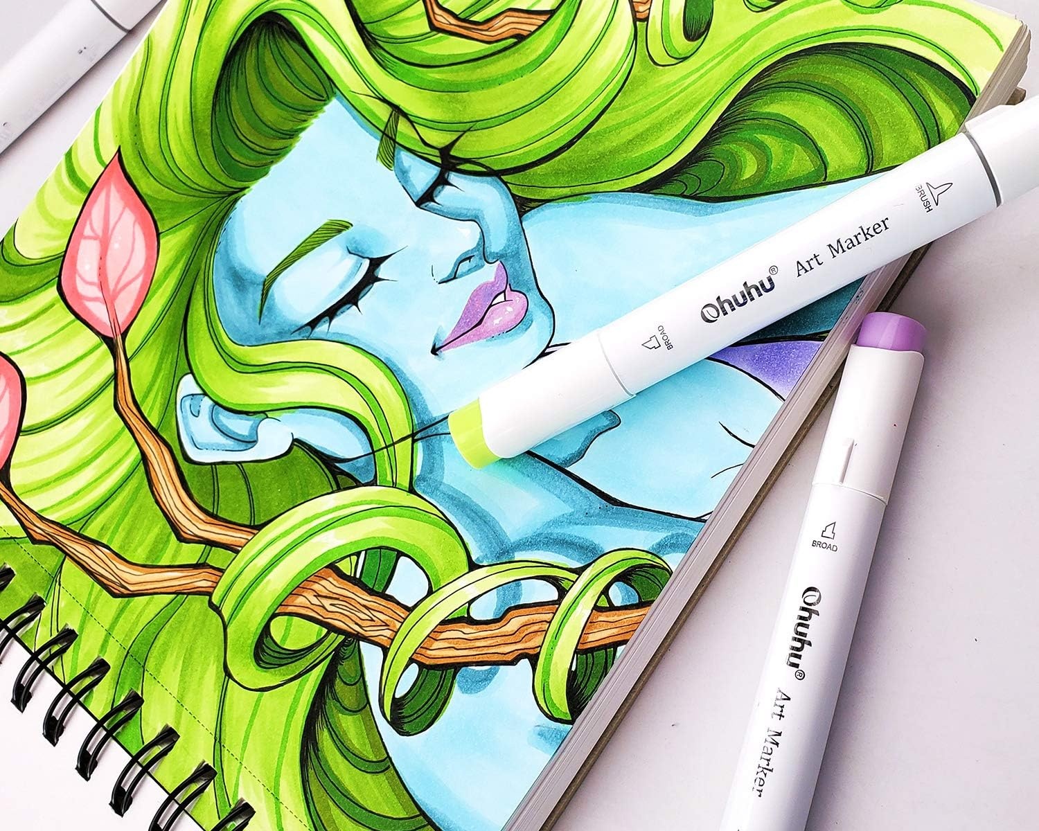 image:imageOhuhu Marker Pads Art Sketchbook 7x10 Large Paper Size 120 LB200 GSM Heavy Smooth Drawing Papers 60 Sheets120 Pages SpiralBound Sketch Book for Alcohol Markers Christmas Gift83 x 83