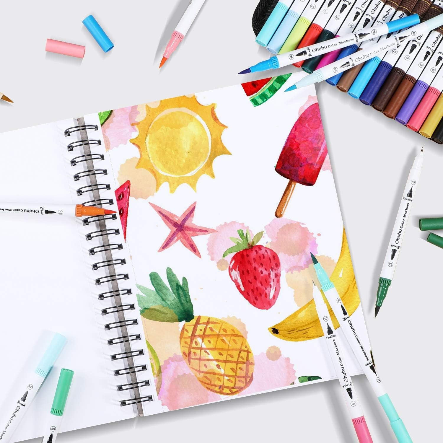 image:imageOhuhu Marker Pads Art Sketchbook 7x10 Large Paper Size 120 LB200 GSM Heavy Smooth Drawing Papers 60 Sheets120 Pages SpiralBound Sketch Book for Alcohol Markers Christmas Gift7 x 10