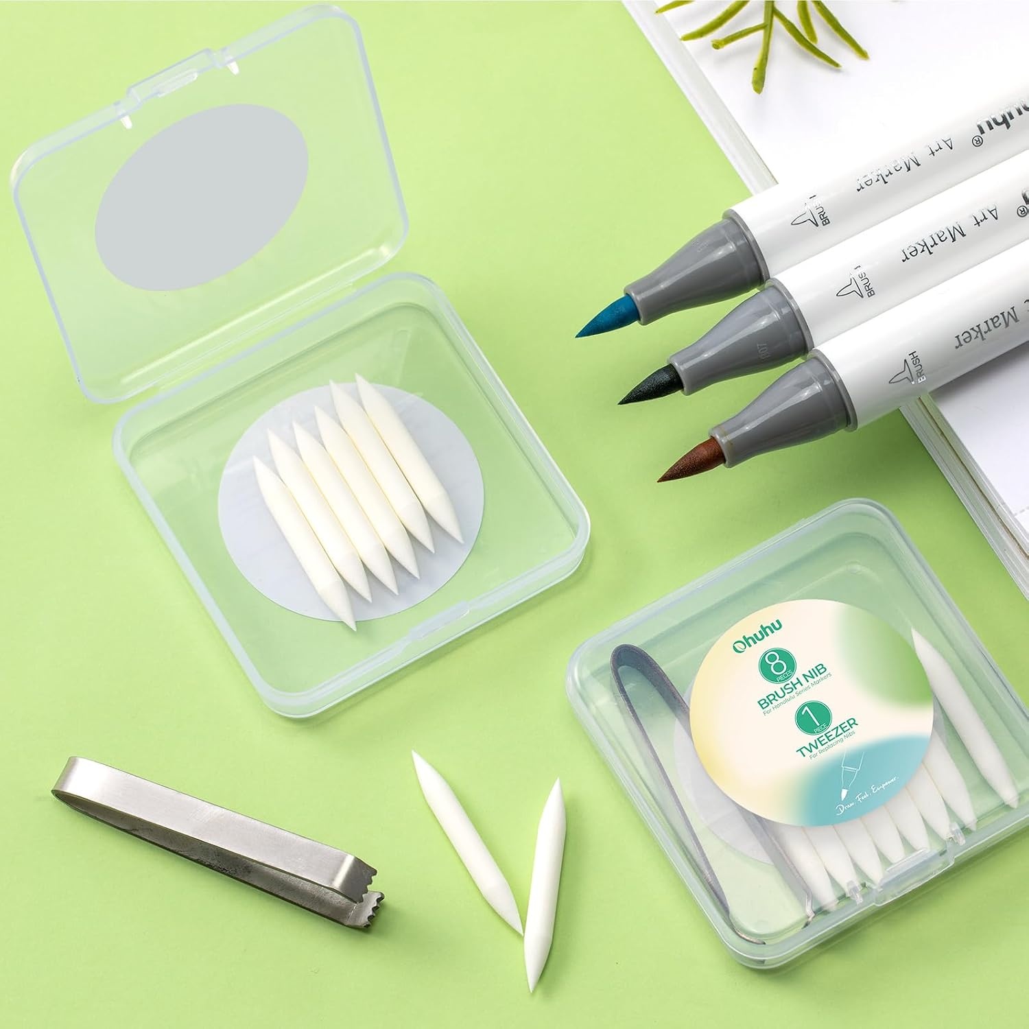 image:imageOhuhu Markers Replacement Super Brush Nibs of Honolulu amp Honolulu B Series Pack of 8 A Tweezer included Comes in A Storage Box