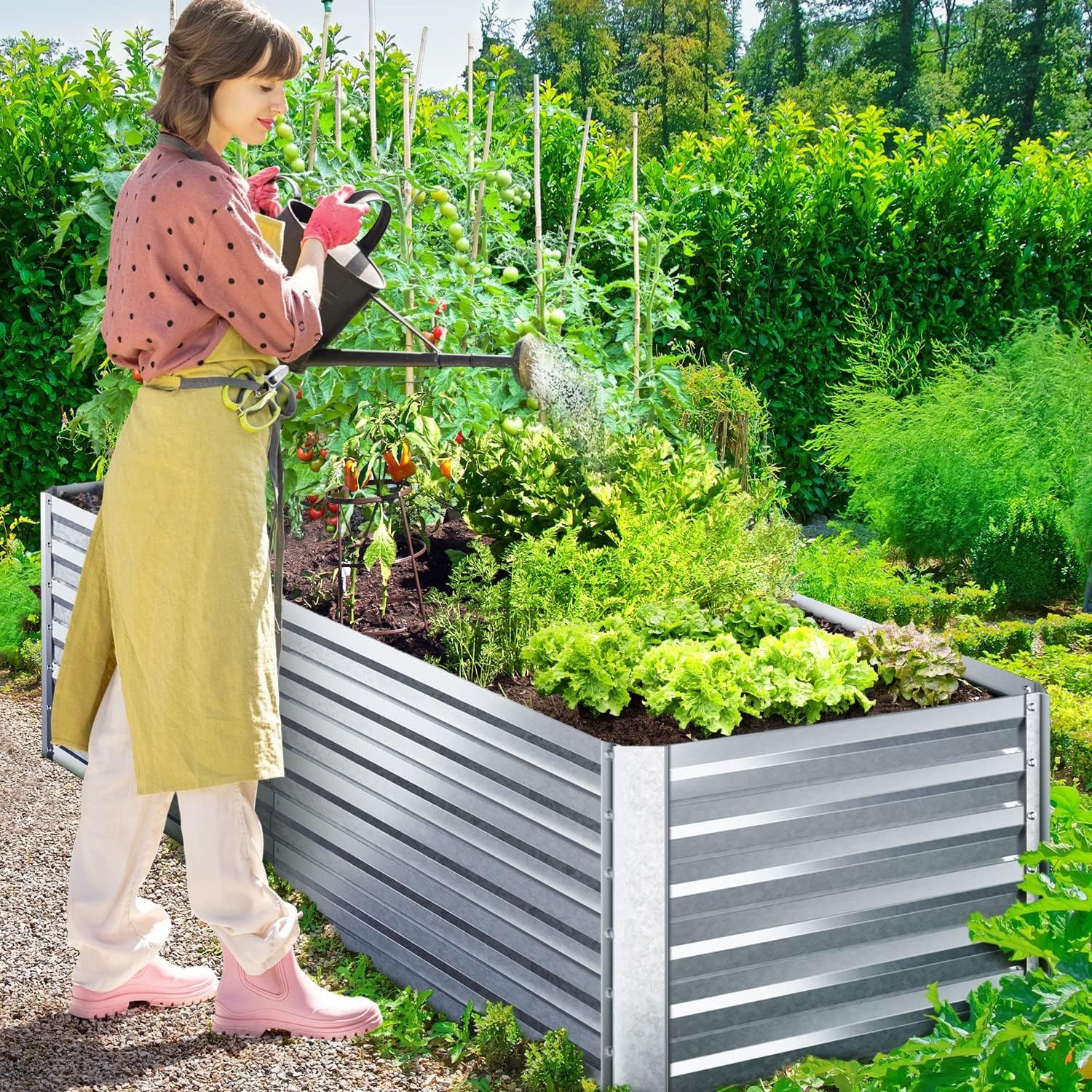 image:imageOhuhu Metal Raised Garden Beds 8x3x19 FT Heightened Raised Box for Vegetables ExtraLarge Reinforced Galvanized Steel Raised Boxes Heavy Duty Planter Box Bed for Growing Flowers Herbs Succulents