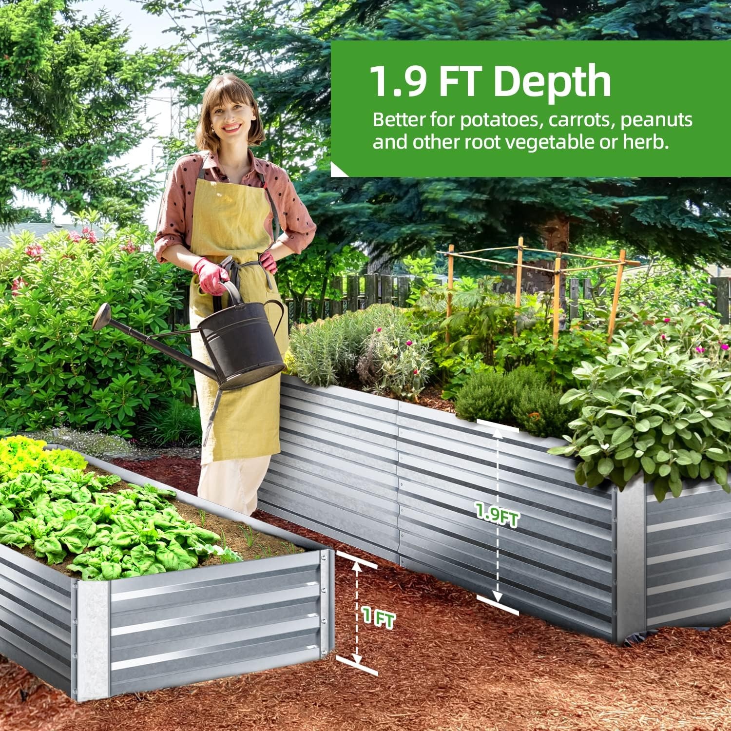 image:imageOhuhu Metal Raised Garden Beds 8x3x19 FT Heightened Raised Box for Vegetables ExtraLarge Reinforced Galvanized Steel Raised Boxes Heavy Duty Planter Box Bed for Growing Flowers Herbs Succulents