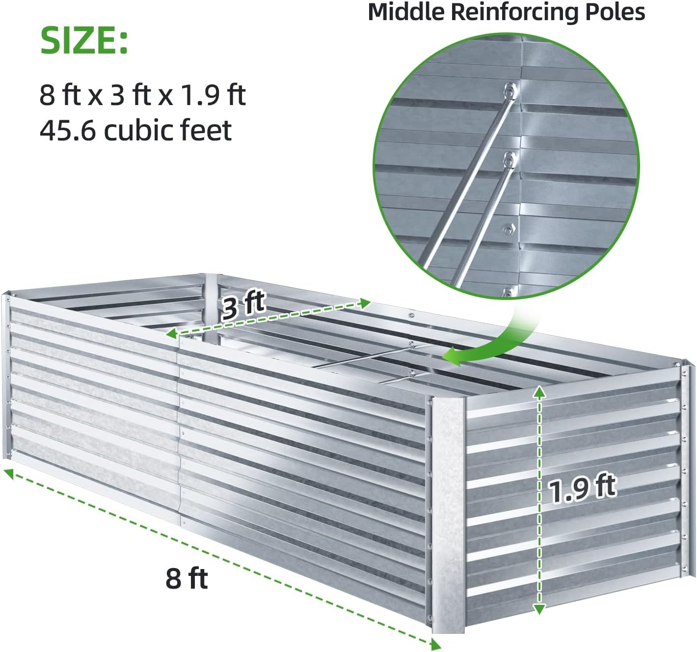 image:imageOhuhu Metal Raised Garden Beds 8x3x19 FT Heightened Raised Box for Vegetables ExtraLarge Reinforced Galvanized Steel Raised Boxes Heavy Duty Planter Box Bed for Growing Flowers Herbs Succulents