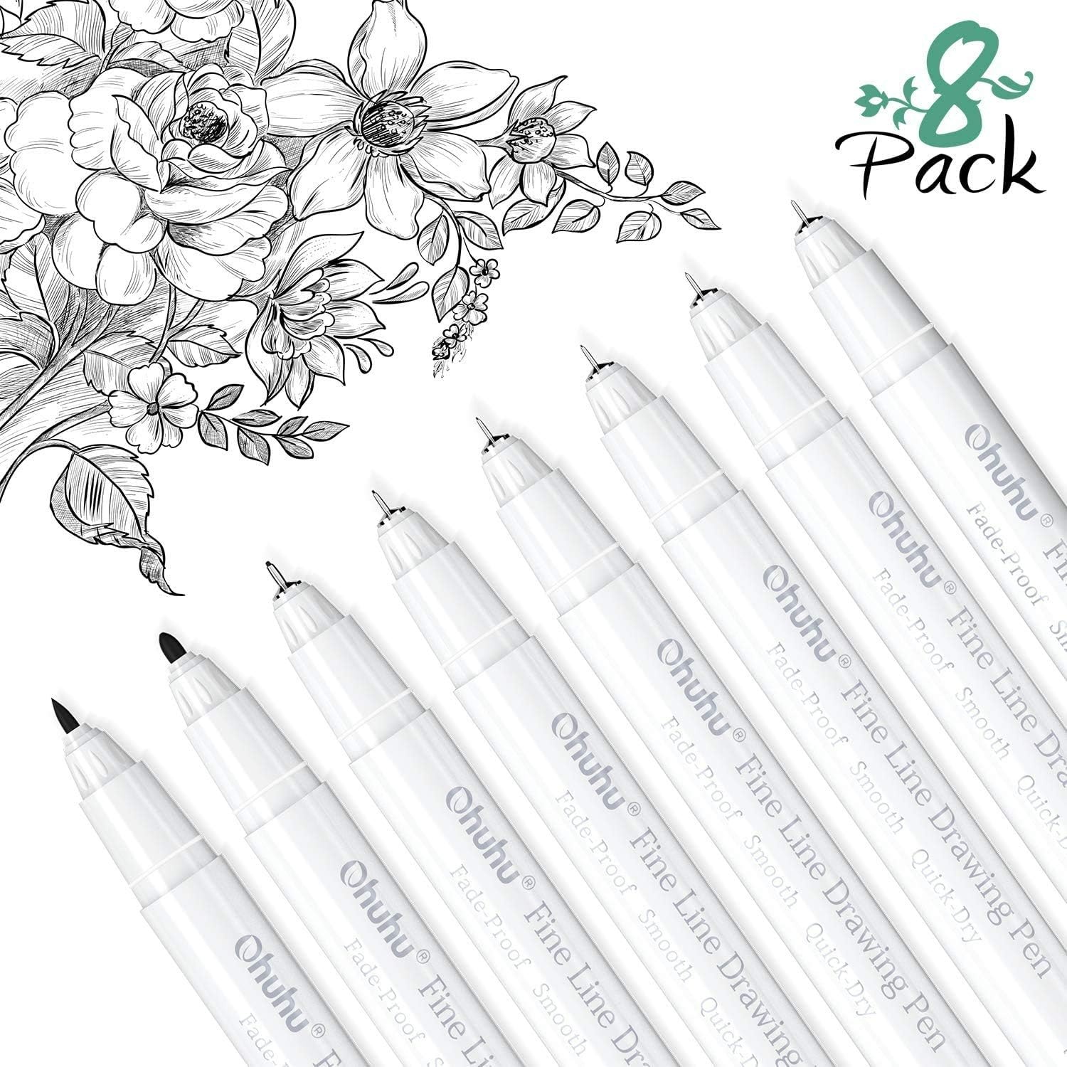 image:imageOhuhu Micro Fineliner Pens 8 Pack Art Sketchbook