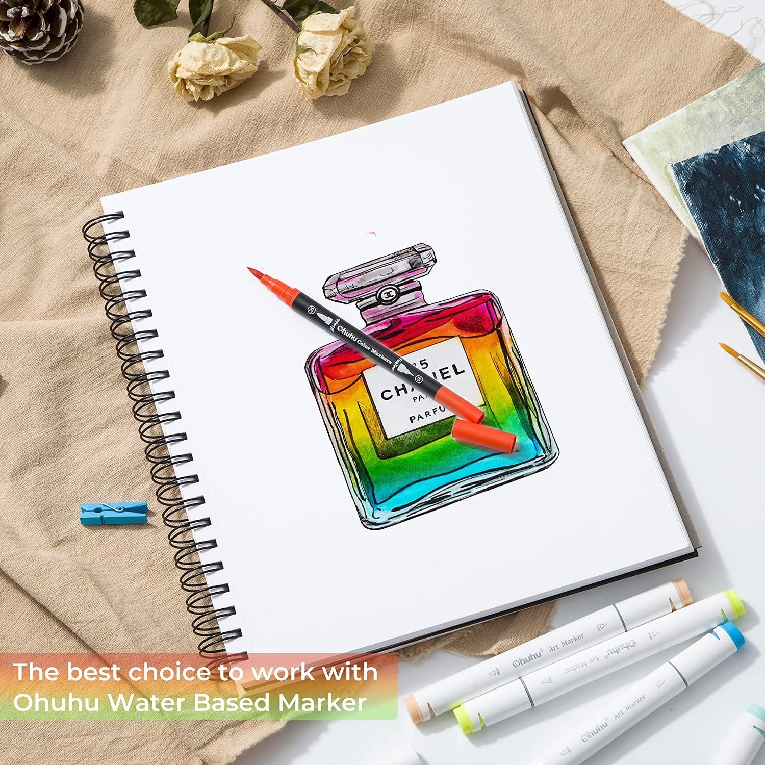 image:imageOhuhu Mix Media Pad 7 x 10 Mixed Media Art Sketchbook 120 LB200 GSM Heavyweight Papers 62 Sheets124 Pages Spiral Bound Mixed Media Paper Pad for Acrylic Painting Christmas Gift88 x 116