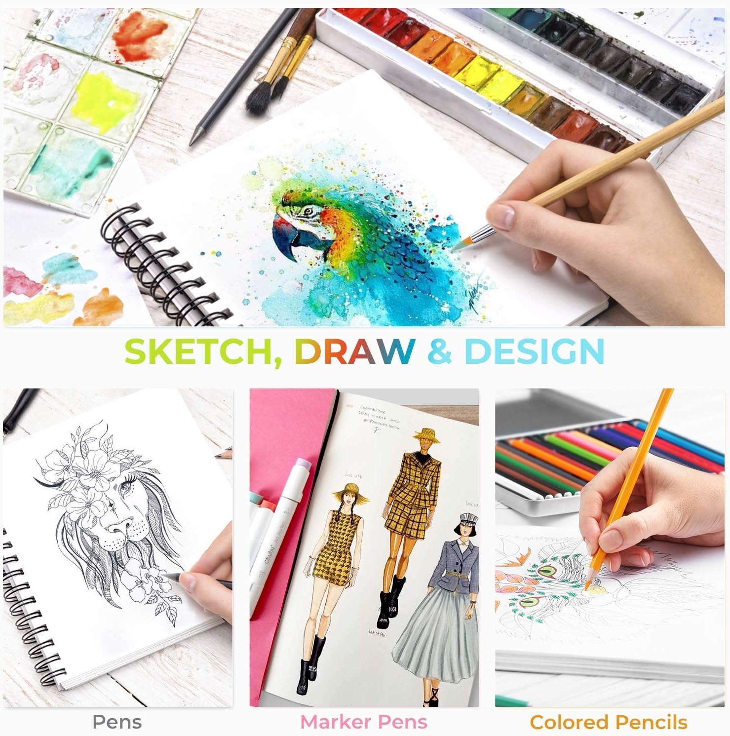 image:imageOhuhu Mix Media Pad 7 x 10 Mixed Media Art Sketchbook 120 LB200 GSM Heavyweight Papers 62 Sheets124 Pages Spiral Bound Mixed Media Paper Pad for Acrylic Painting Christmas Gift83 x 83