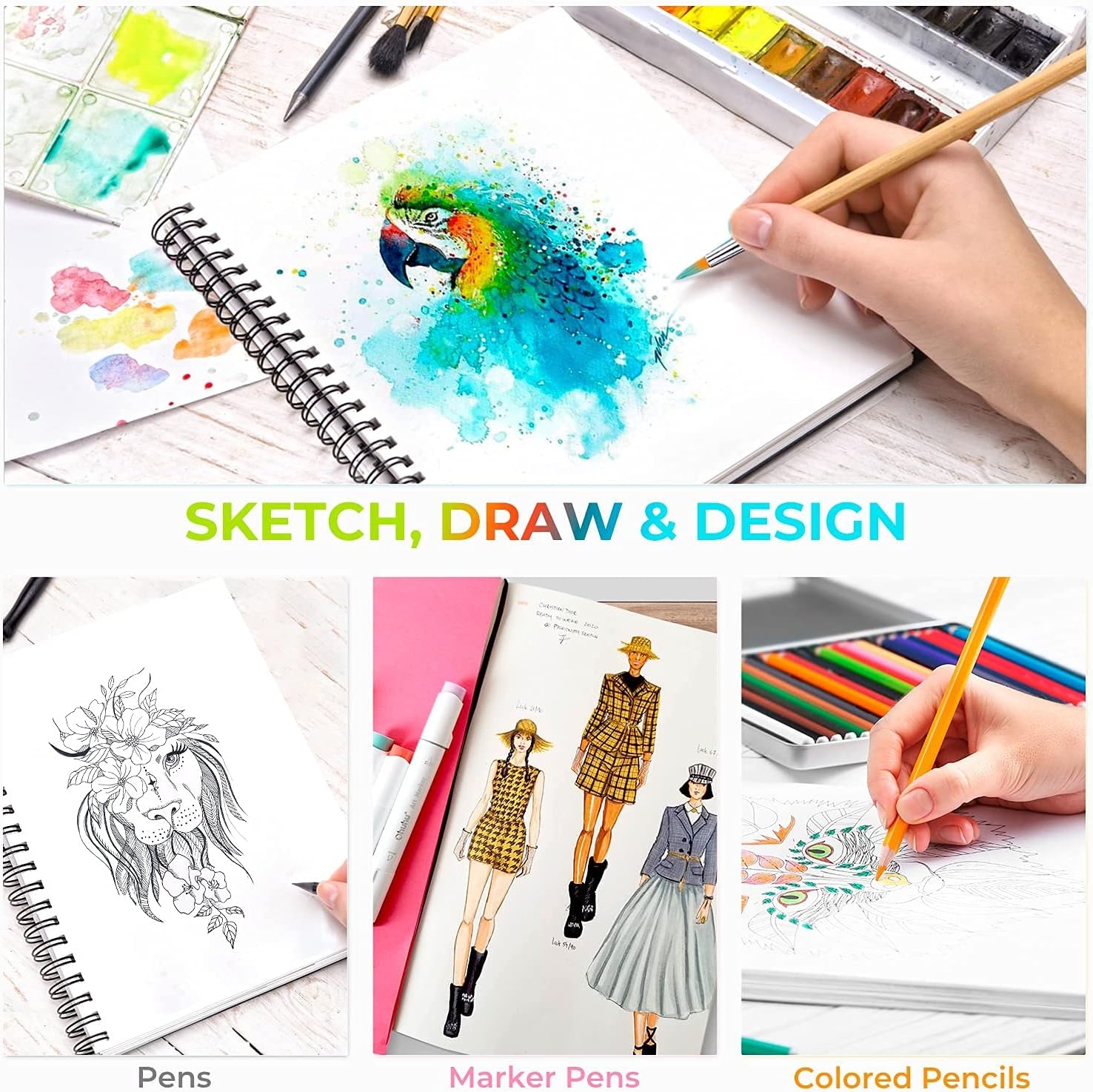 image:imageOhuhu Mix Media Pad 7 x 10 Mixed Media Art Sketchbook 120 LB200 GSM Heavyweight Papers 62 Sheets124 Pages Spiral Bound Mixed Media Paper Pad for Acrylic Painting Christmas Gift88 x 116