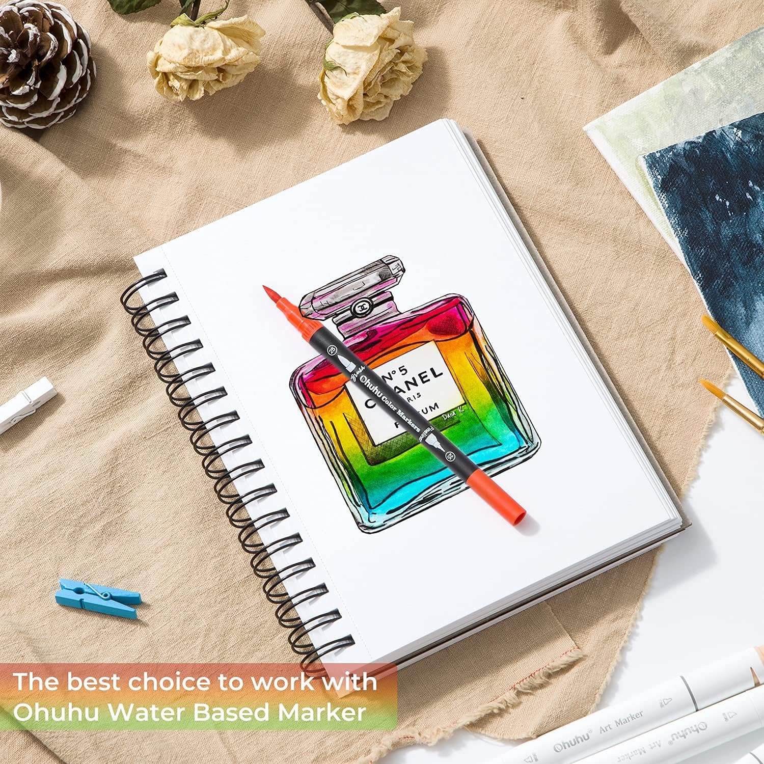 image:imageOhuhu Mix Media Pad 7 x 10 Mixed Media Art Sketchbook 120 LB200 GSM Heavyweight Papers 62 Sheets124 Pages Spiral Bound Mixed Media Paper Pad for Acrylic Painting Christmas Gift55 x 85