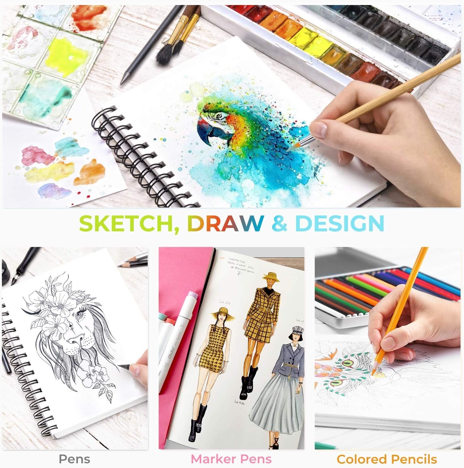 image:imageOhuhu Mix Media Pad 7 x 10 Mixed Media Art Sketchbook 120 LB200 GSM Heavyweight Papers 62 Sheets124 Pages Spiral Bound Mixed Media Paper Pad for Acrylic Painting Christmas Gift7 x 10