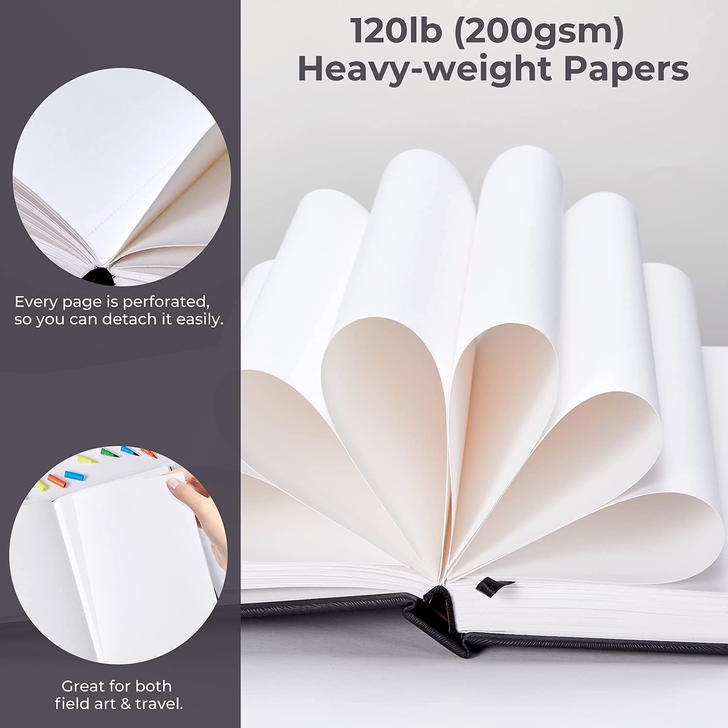 image:imageOhuhu Mixed Media Pad 83 x 83 Square Mix Media Sketchbook 120 LB200 GSM Heavyweight Papers 78 Sheets156 Pages PU Hardcover MultiMedia Paper Pad for Acrylic Painting Christmas Gift108 78