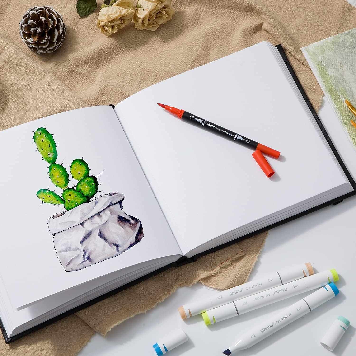 image:imageOhuhu Mixed Media Pad 83 x 83 Square Mix Media Sketchbook 120 LB200 GSM Heavyweight Papers 78 Sheets156 Pages PU Hardcover MultiMedia Paper Pad for Acrylic Painting Christmas Gift83 x 83