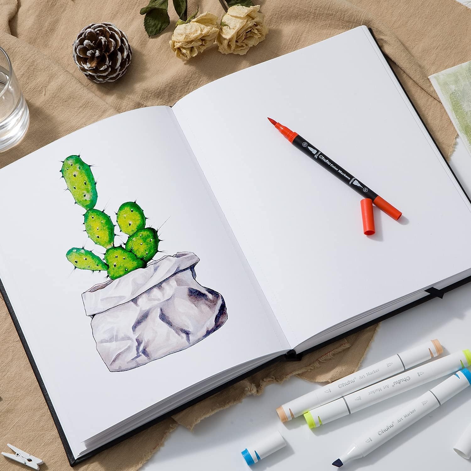 image:imageOhuhu Mixed Media Pad 83 x 83 Square Mix Media Sketchbook 120 LB200 GSM Heavyweight Papers 78 Sheets156 Pages PU Hardcover MultiMedia Paper Pad for Acrylic Painting Christmas Gift108 78