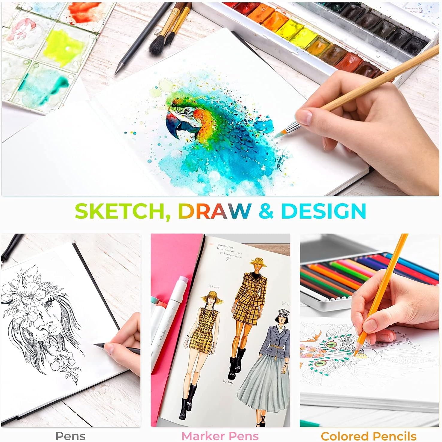 image:imageOhuhu Mixed Media Pad 83 x 83 Square Mix Media Sketchbook 120 LB200 GSM Heavyweight Papers 78 Sheets156 Pages PU Hardcover MultiMedia Paper Pad for Acrylic Painting Christmas Gift83 x 83