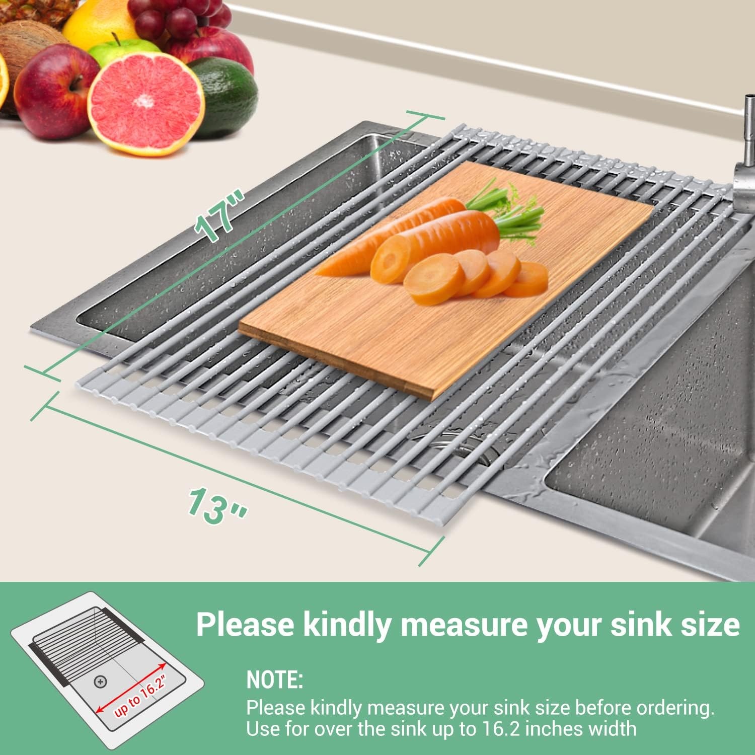 image:imageOhuhu Over Sink Dish Drying Rack 2 Pack Roll Up Drying Rack 17 L x 13 W HeatResistant AntiSlip Silicone Coated Sink Drying Racks Mat for Kitchen Counter Organizer