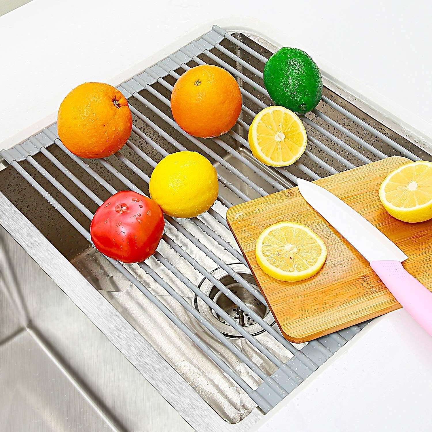 image:imageOhuhu Over Sink Dish Drying Rack 2 Pack Roll Up Drying Rack 17 L x 13 W HeatResistant AntiSlip Silicone Coated Sink Drying Racks Mat for Kitchen Counter Organizer