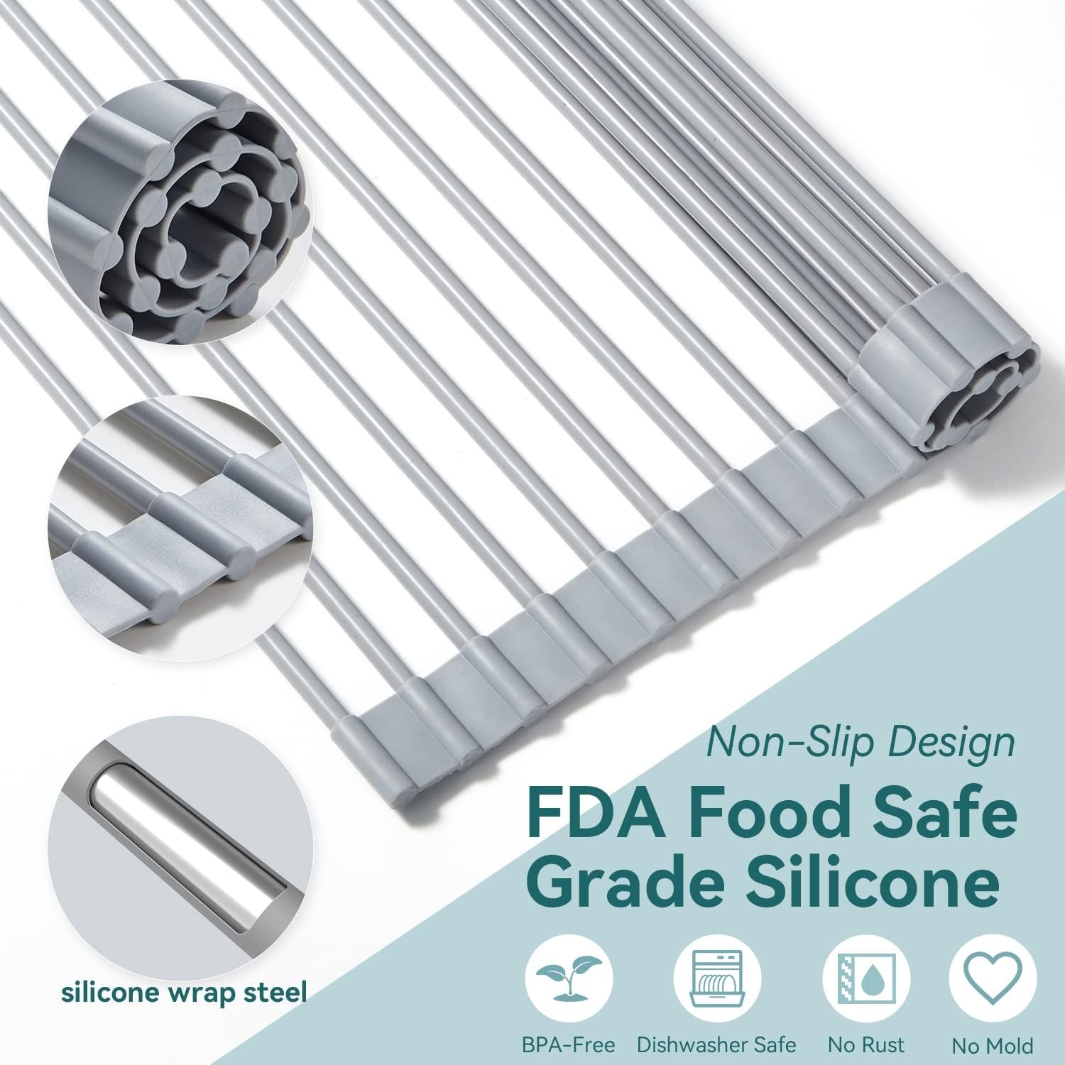 image:imageOhuhu Over Sink Dish Drying Rack 2 Pack Roll Up Drying Rack 17 L x 13 W HeatResistant AntiSlip Silicone Coated Sink Drying Racks Mat for Kitchen Counter Organizer