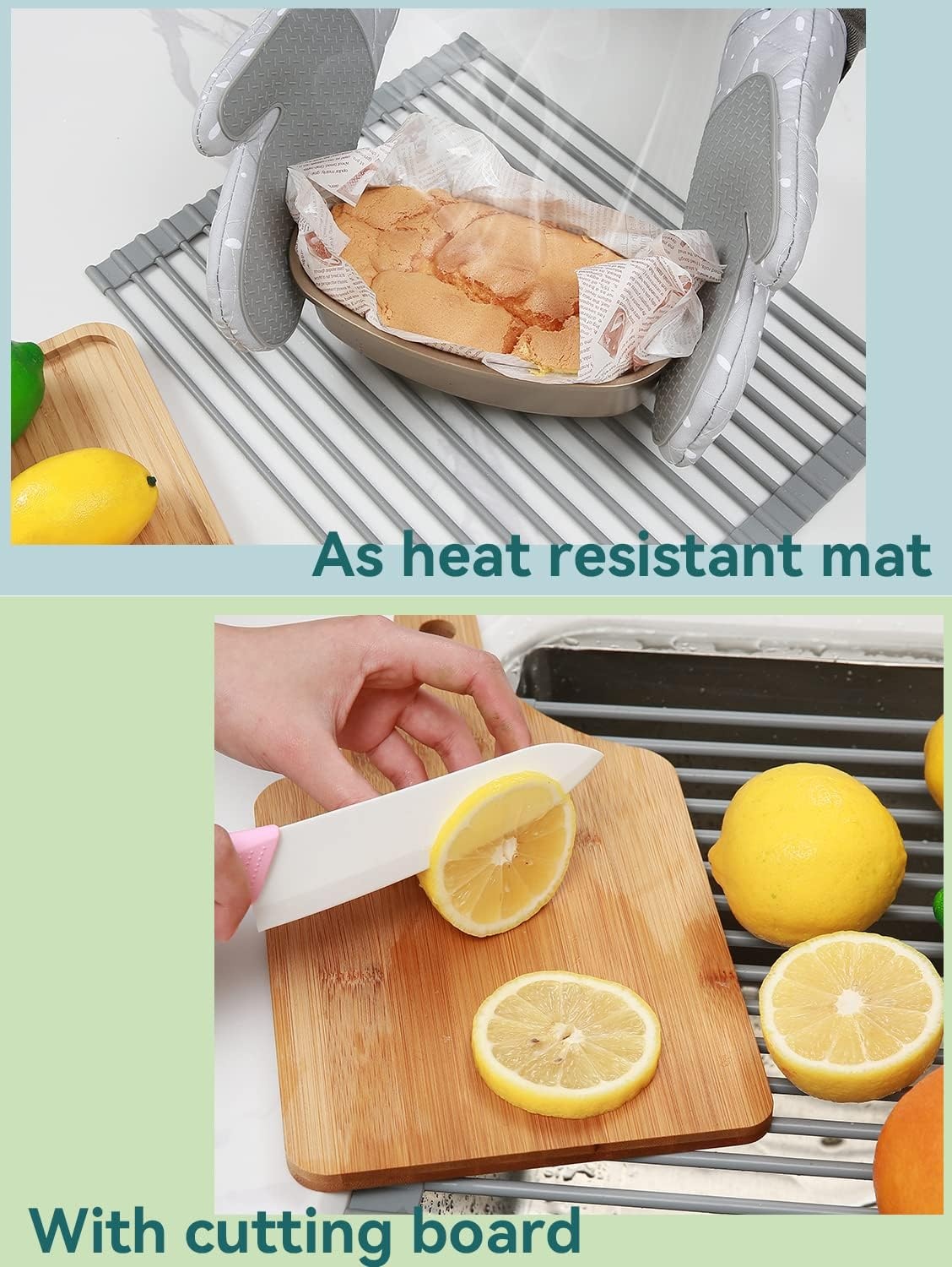 image:imageOhuhu Over Sink Dish Drying Rack 2 Pack Roll Up Drying Rack 17 L x 13 W HeatResistant AntiSlip Silicone Coated Sink Drying Racks Mat for Kitchen Counter Organizer