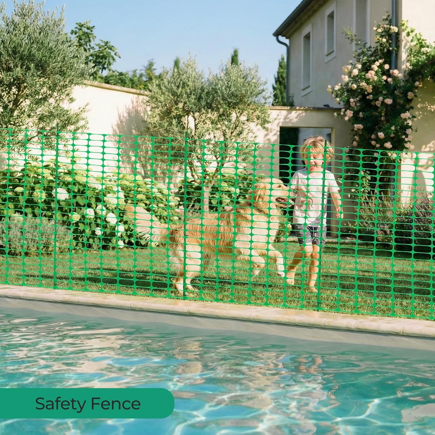 image:imageOhuhu Plastic Garden Fence Roll with Stakes 34 x 100 Temporary Fence with 25Pcs 4 FT Thick Posts Reusable Barrier Fencing for Animals Chicken Rabbit Dog Construction Snow ProtectionGreen
