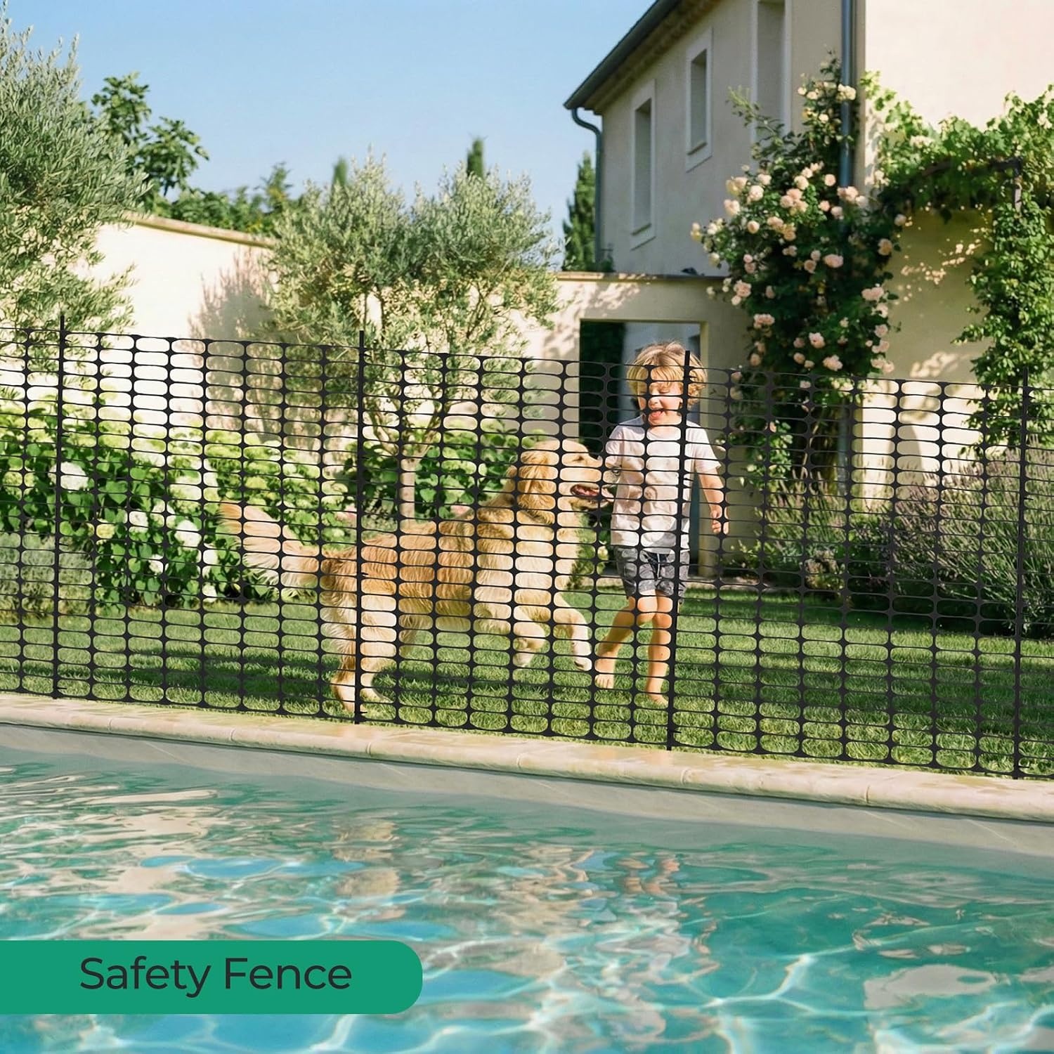 image:imageOhuhu Plastic Garden Fence Safety Fence 34x100 Reusable Garden Fence Roll with 25Pcs 4FT Thicker Stakes Temporary Fencing for Animal Barrier Construction Snow Fence Poultry Rabbits Chicken Dogs