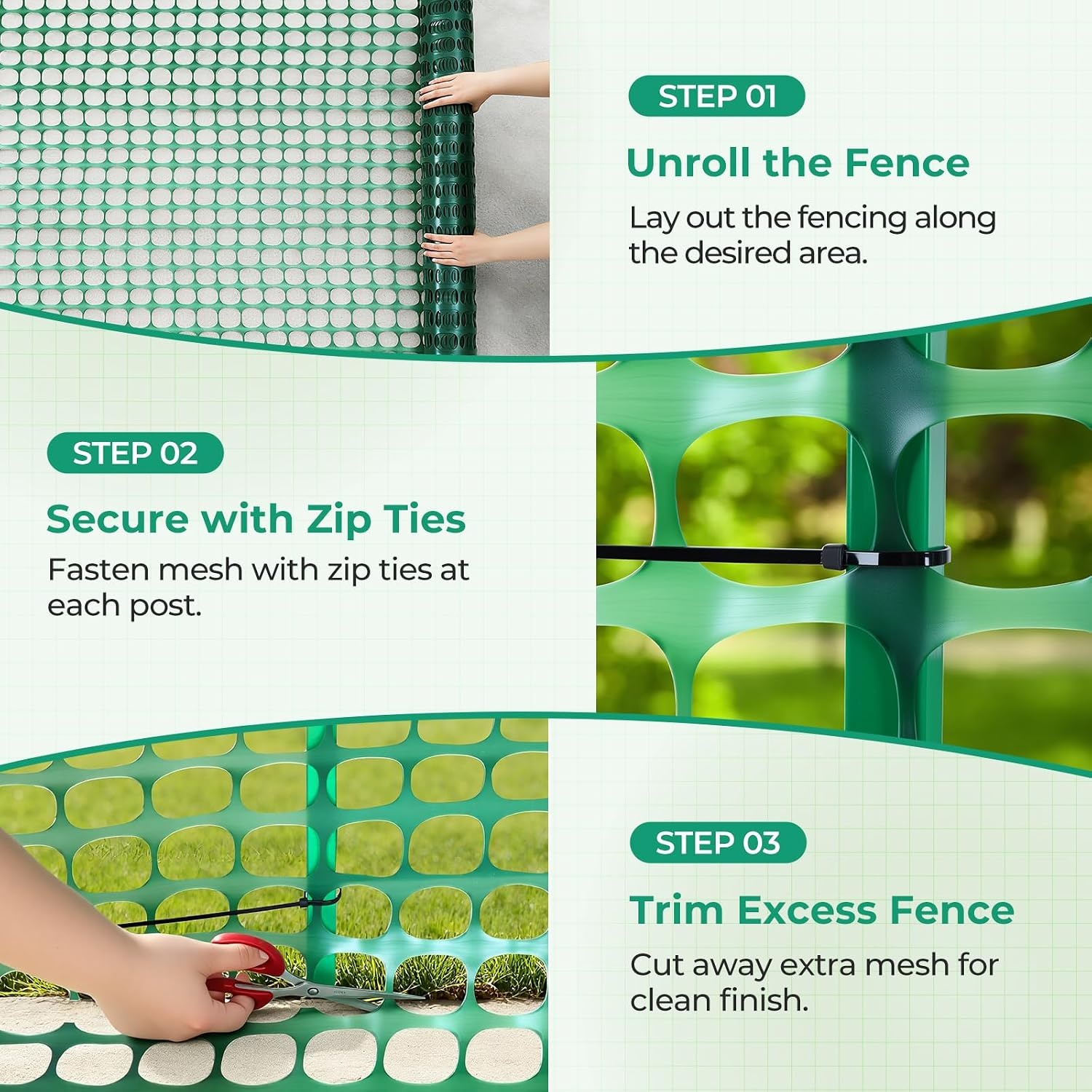 image:imageOhuhu Plastic Garden Fence Safety Fence 4x100107LB Reusable Netting Plastic Mesh Fence Roll Temporary Fencing for Animal Barrier Construction Snow Fence Poultry Rabbits Chicken Dogs DeerGreen