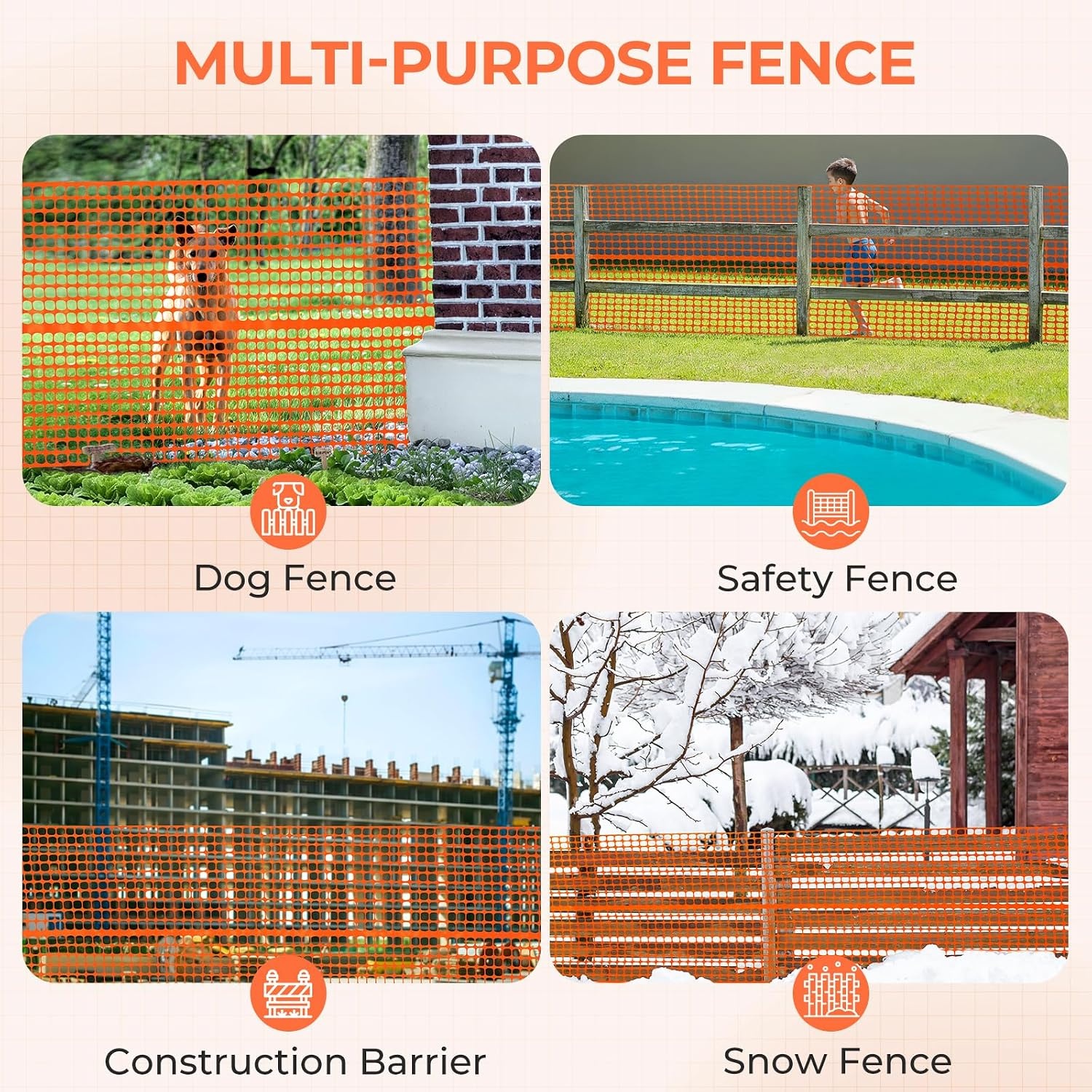 image:imageOhuhu Plastic Garden Fence Safety Fence 4x100107LB Reusable Netting Plastic Mesh Fence Roll Temporary Fencing for Animal Barrier Construction Snow Fence Poultry Rabbits Chicken Dogs DeerOrange