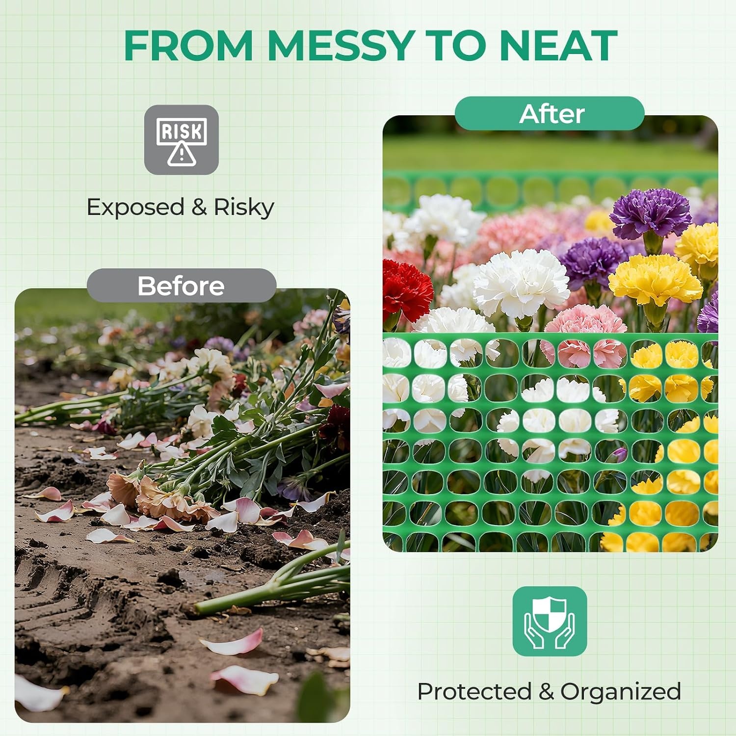 image:imageOhuhu Plastic Garden Fence Safety Fence 4x100107LB Reusable Netting Plastic Mesh Fence Roll Temporary Fencing for Animal Barrier Construction Snow Fence Poultry Rabbits Chicken Dogs DeerGreen