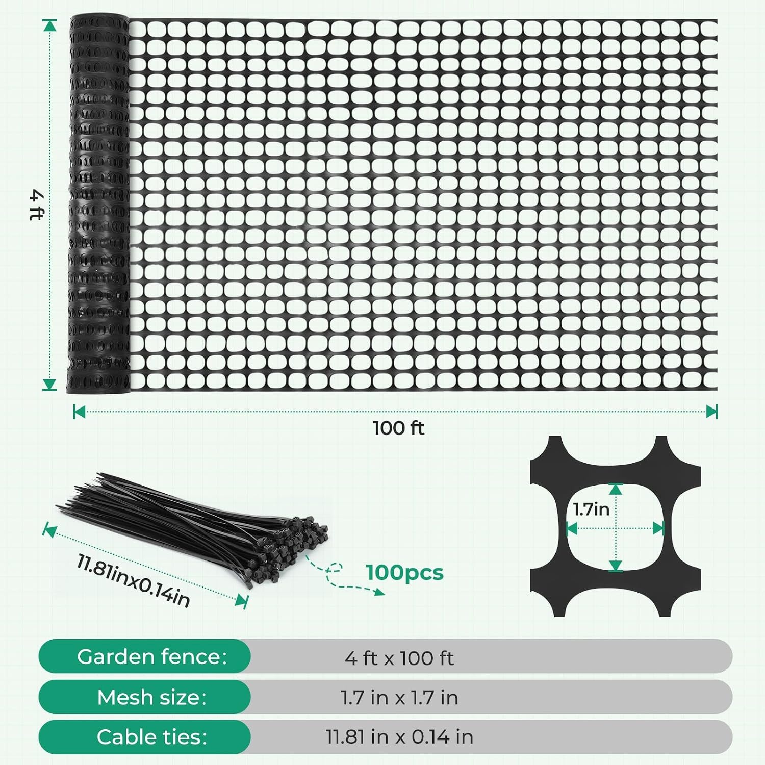 image:imageOhuhu Plastic Garden Fence Safety Fence 4x100107LB Reusable Netting Plastic Mesh Fence Roll Temporary Fencing for Animal Barrier Construction Snow Fence Poultry Rabbits Chicken Dogs DeerBlack