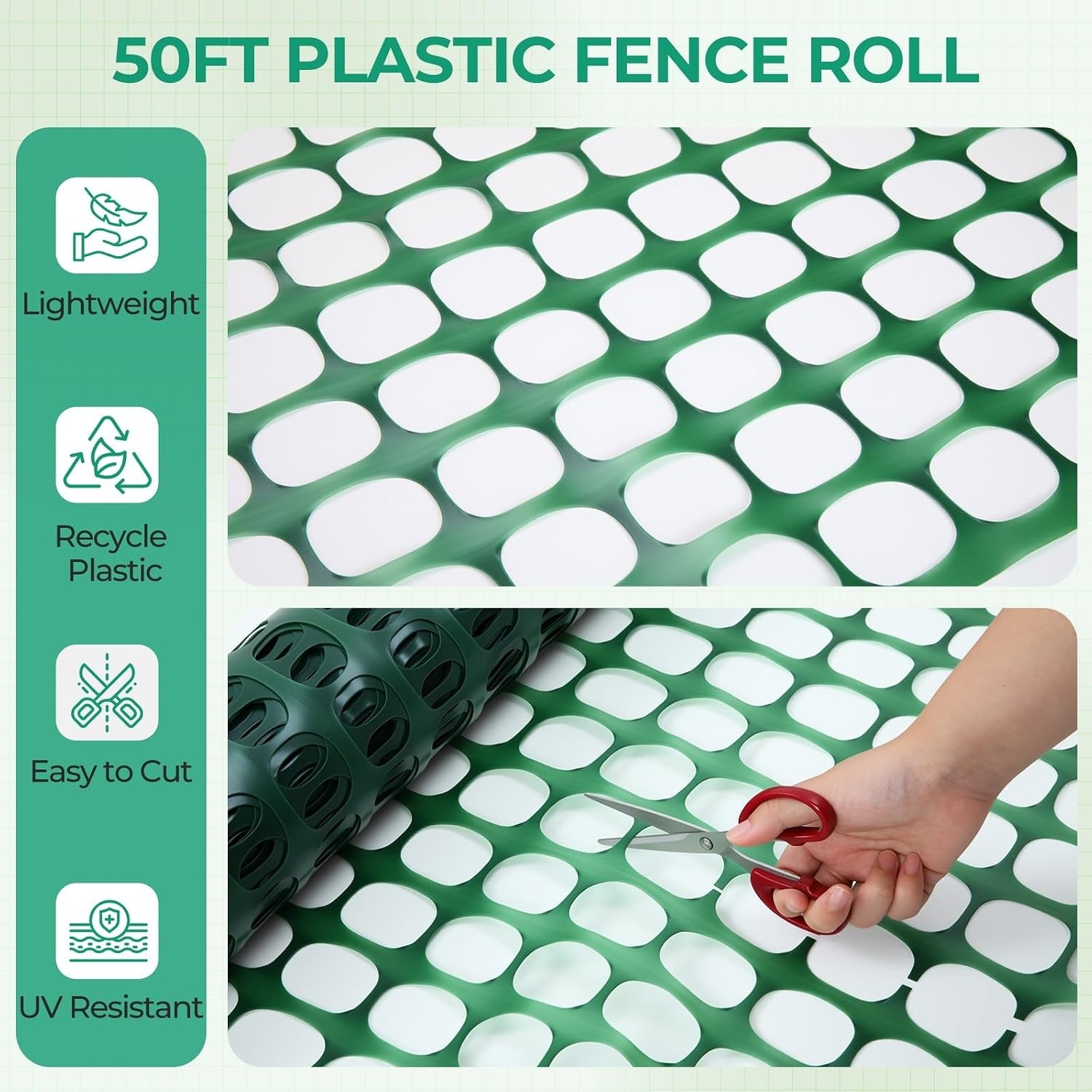 image:imageOhuhu Plastic Garden Fence Safety Fence 4x100107LB Reusable Netting Plastic Mesh Fence Roll Temporary Fencing for Animal Barrier Construction Snow Fence Poultry Rabbits Chicken Dogs DeerGreen