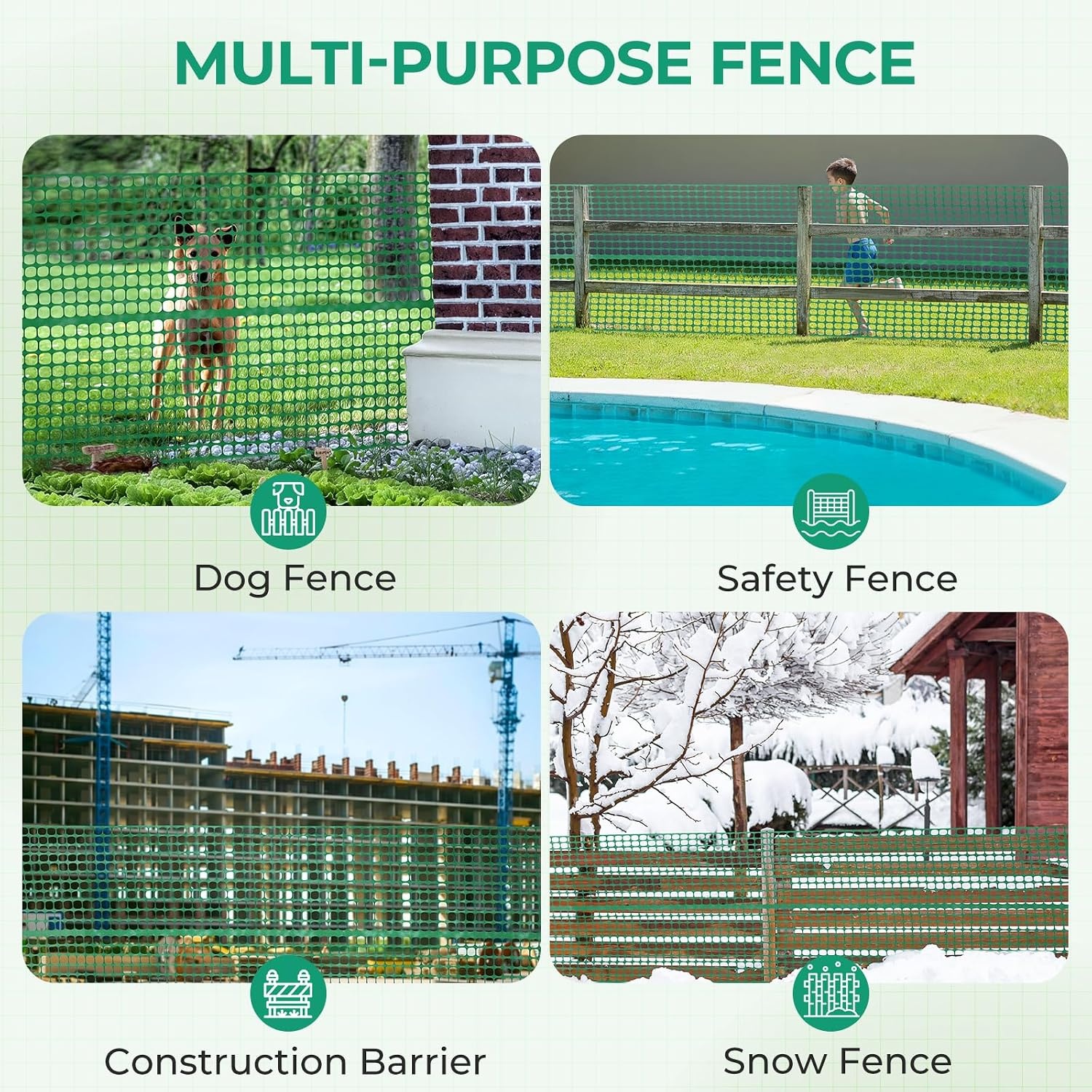 image:imageOhuhu Plastic Garden Fence Safety Fence 4x100107LB Reusable Netting Plastic Mesh Fence Roll Temporary Fencing for Animal Barrier Construction Snow Fence Poultry Rabbits Chicken Dogs DeerGreen