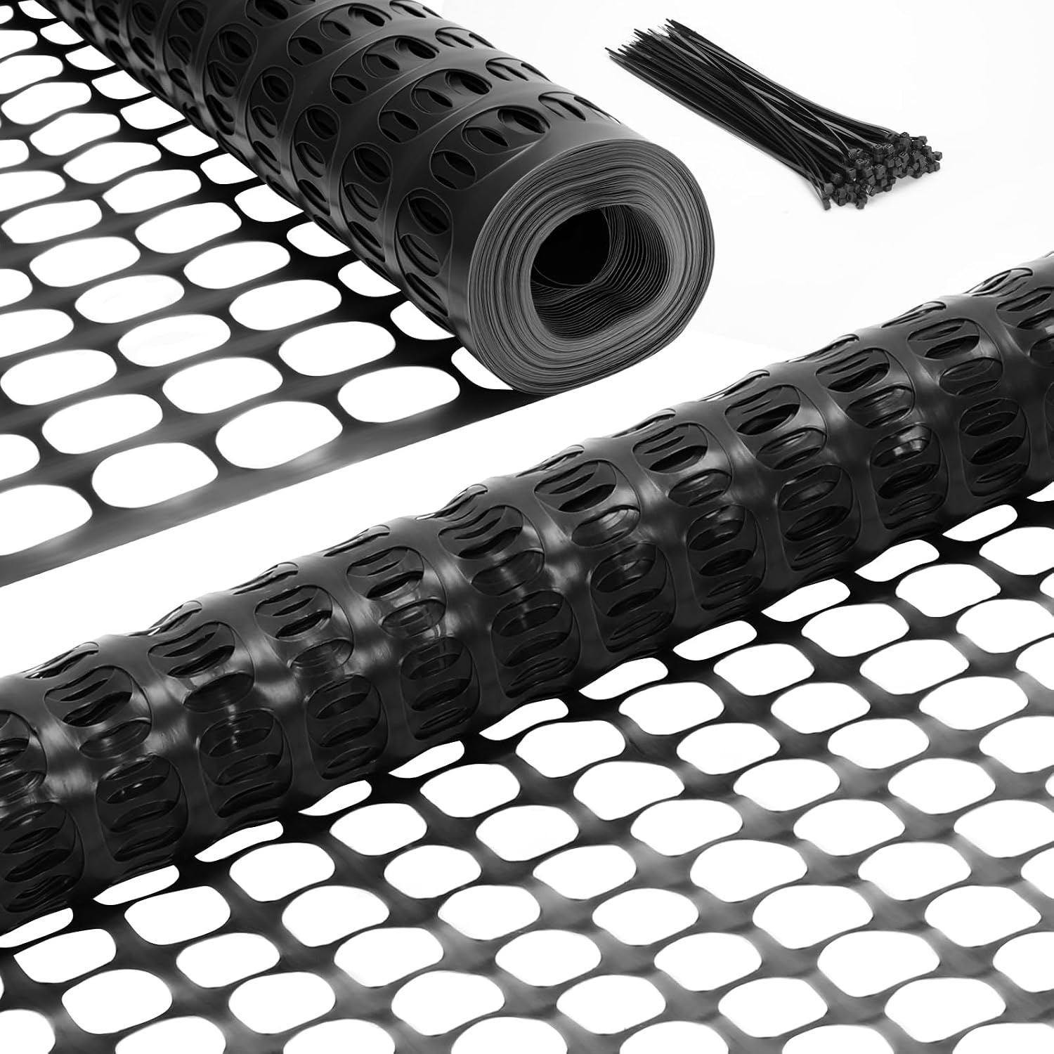 image:imageOhuhu Plastic Garden Fence Safety Fence 4x100107LB Reusable Netting Plastic Mesh Fence Roll Temporary Fencing for Animal Barrier Construction Snow Fence Poultry Rabbits Chicken Dogs DeerBlack